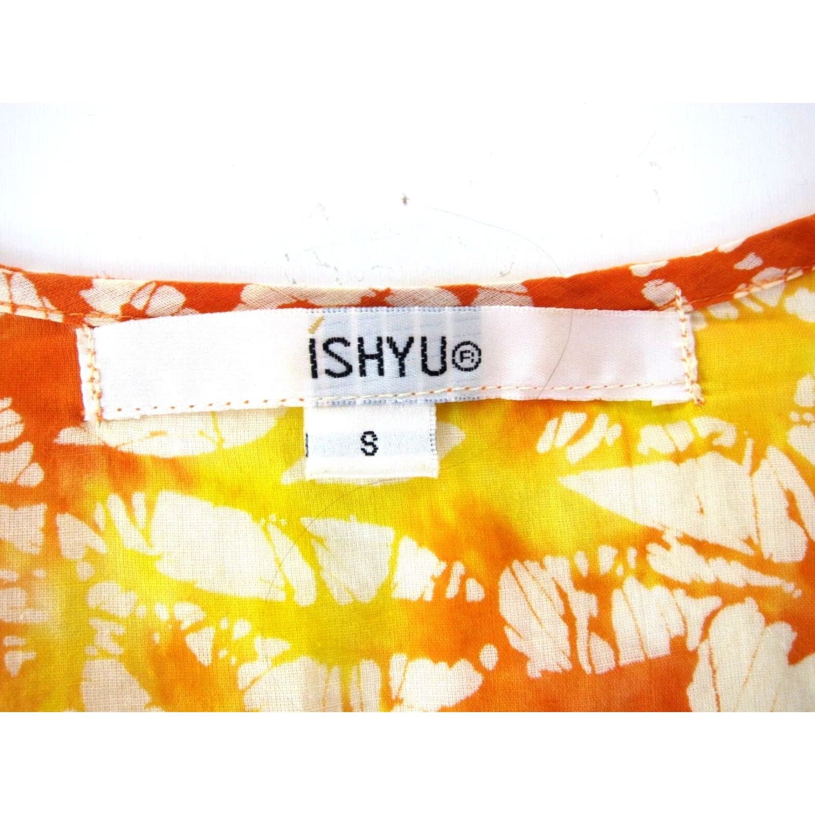 Vintage ISHYU Cotton Orange Yellow Tie Dye Beaded Long Sleeve Tunic Blouse Small Size S / US 4 / IT 40 - 3 Thumbnail