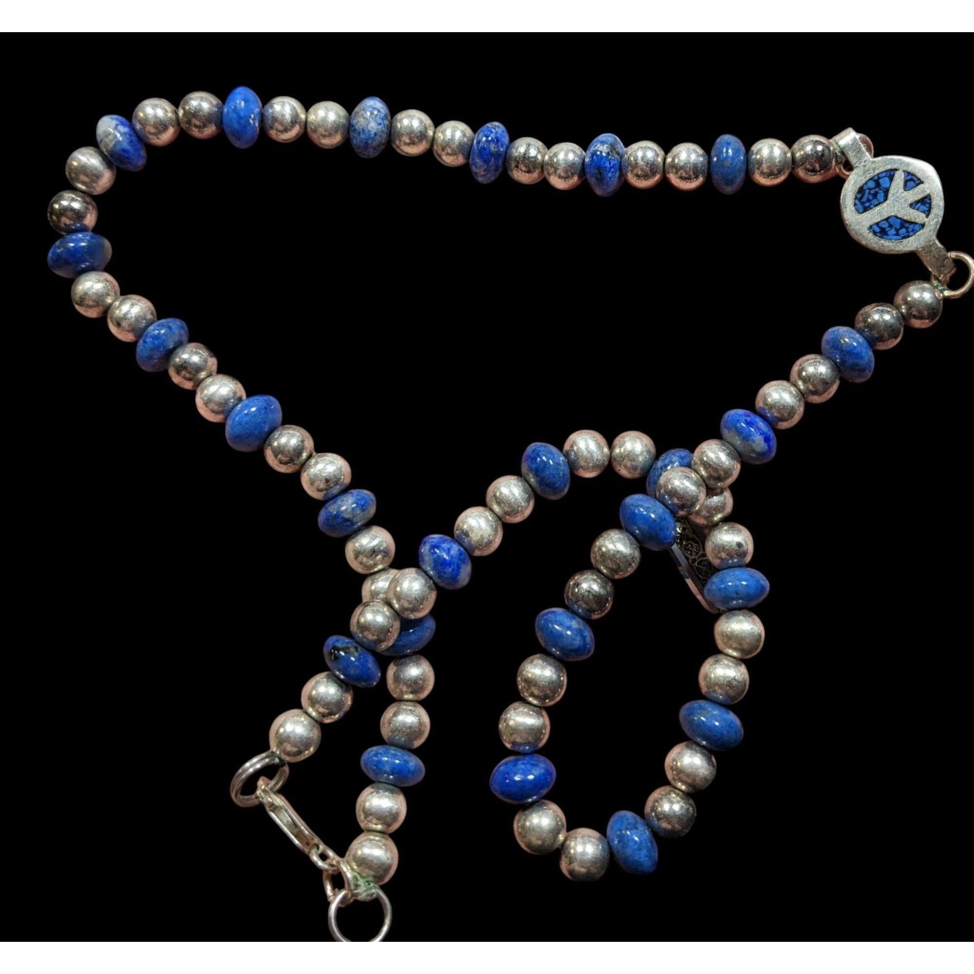 Other Vintage Hippie Peace Sign Lapis And Silver Tone Beaded Neckl Size ONE SIZE - 5 Thumbnail