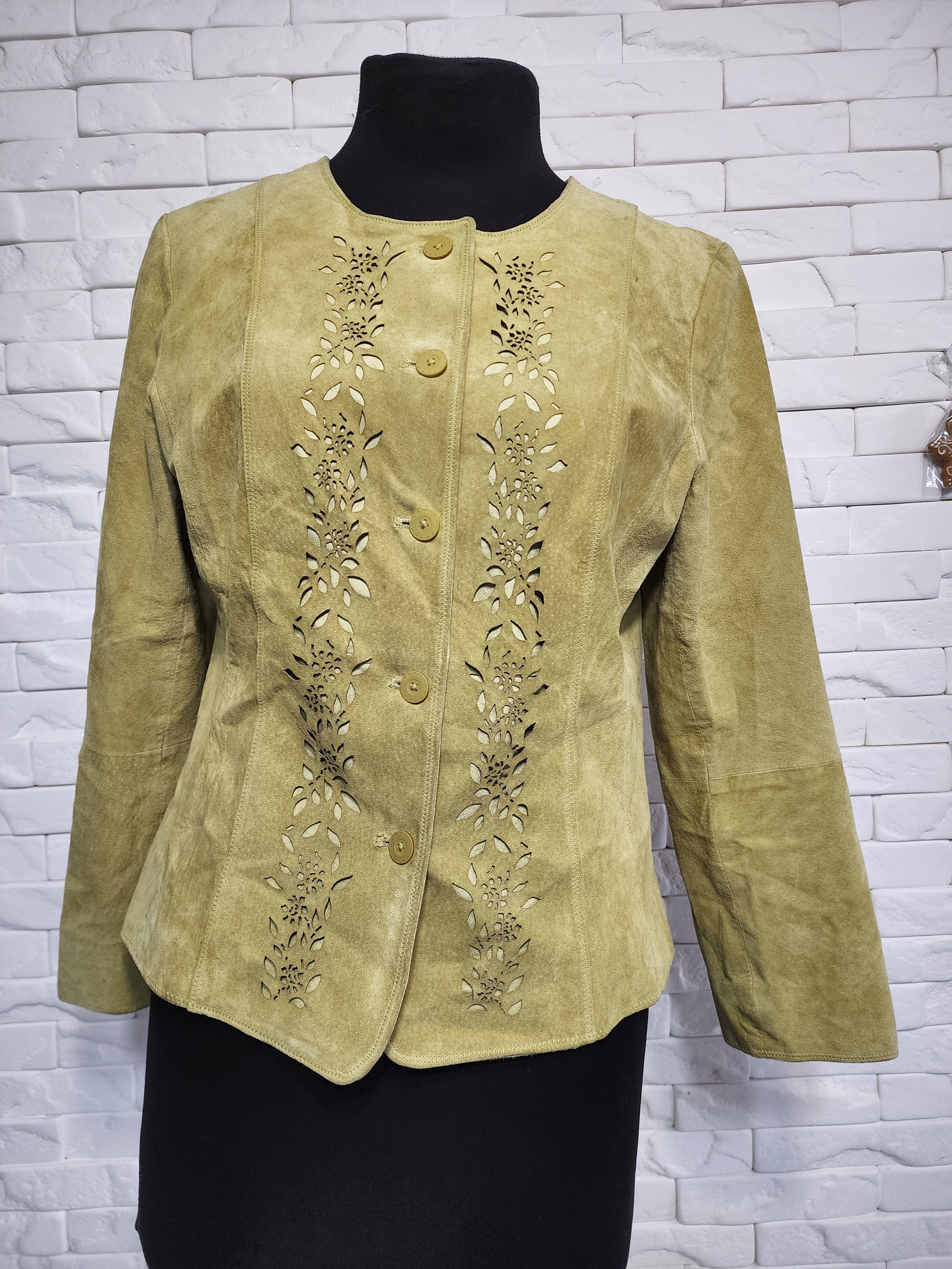 Other Green Suede Jacket: Women's Button-Up Leather Coat Size L / US 10 / IT 46 - 1 Thumbnail