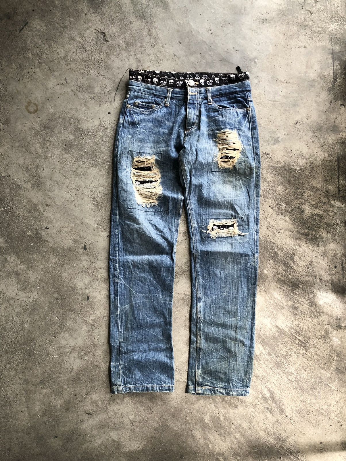 If Six Was Nine JAPANESE BRAND DISTRESSED SKULL DOUBLE WAIST KAPITAL STYLE Size US 30 / EU 46 - 1 Thumbnail
