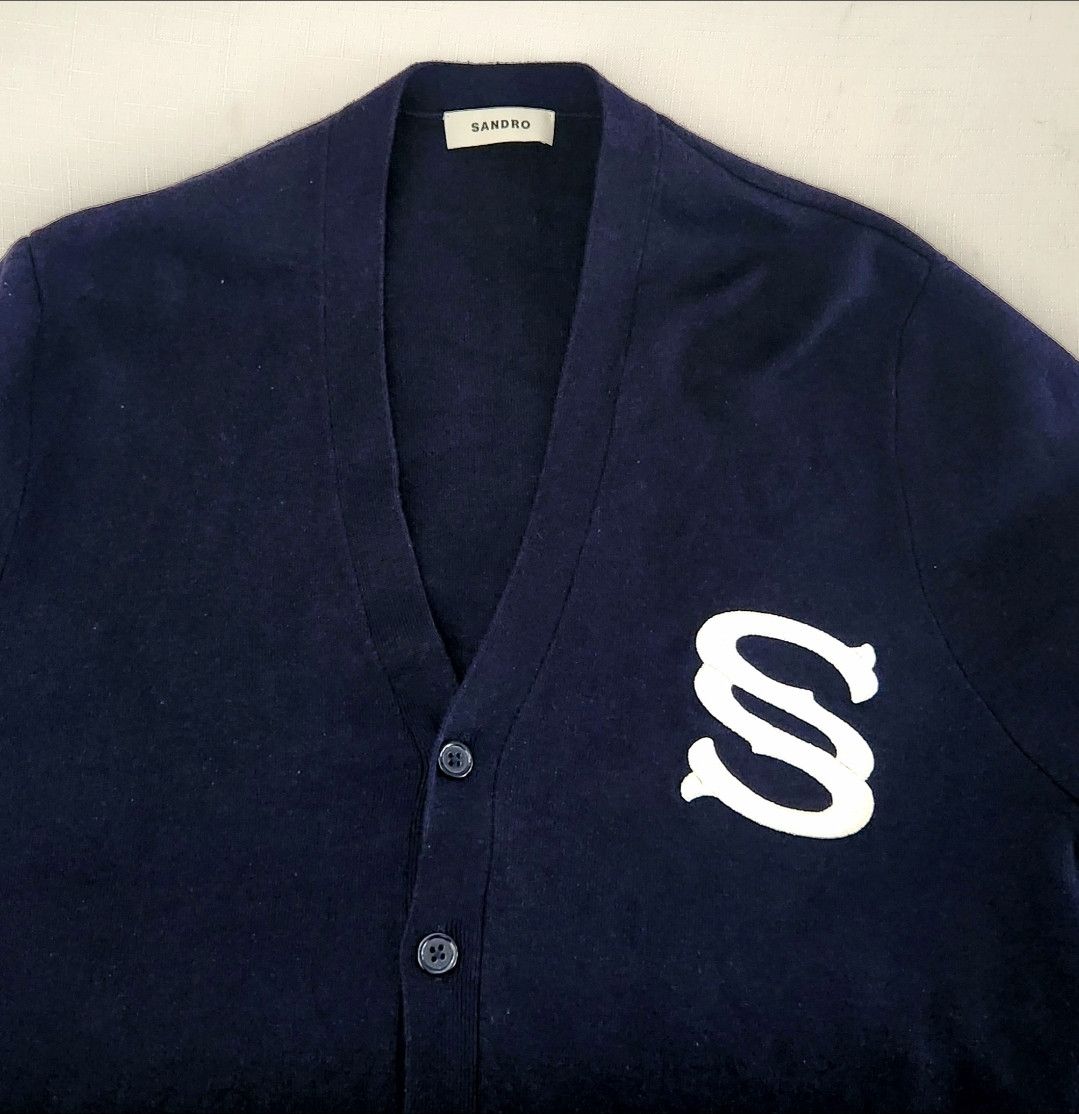 Sandro Sandro Wool & Cotton Blend Cardigan Navy Blue Embroidered Size US L / EU 52-54 / 3 - 4 Thumbnail
