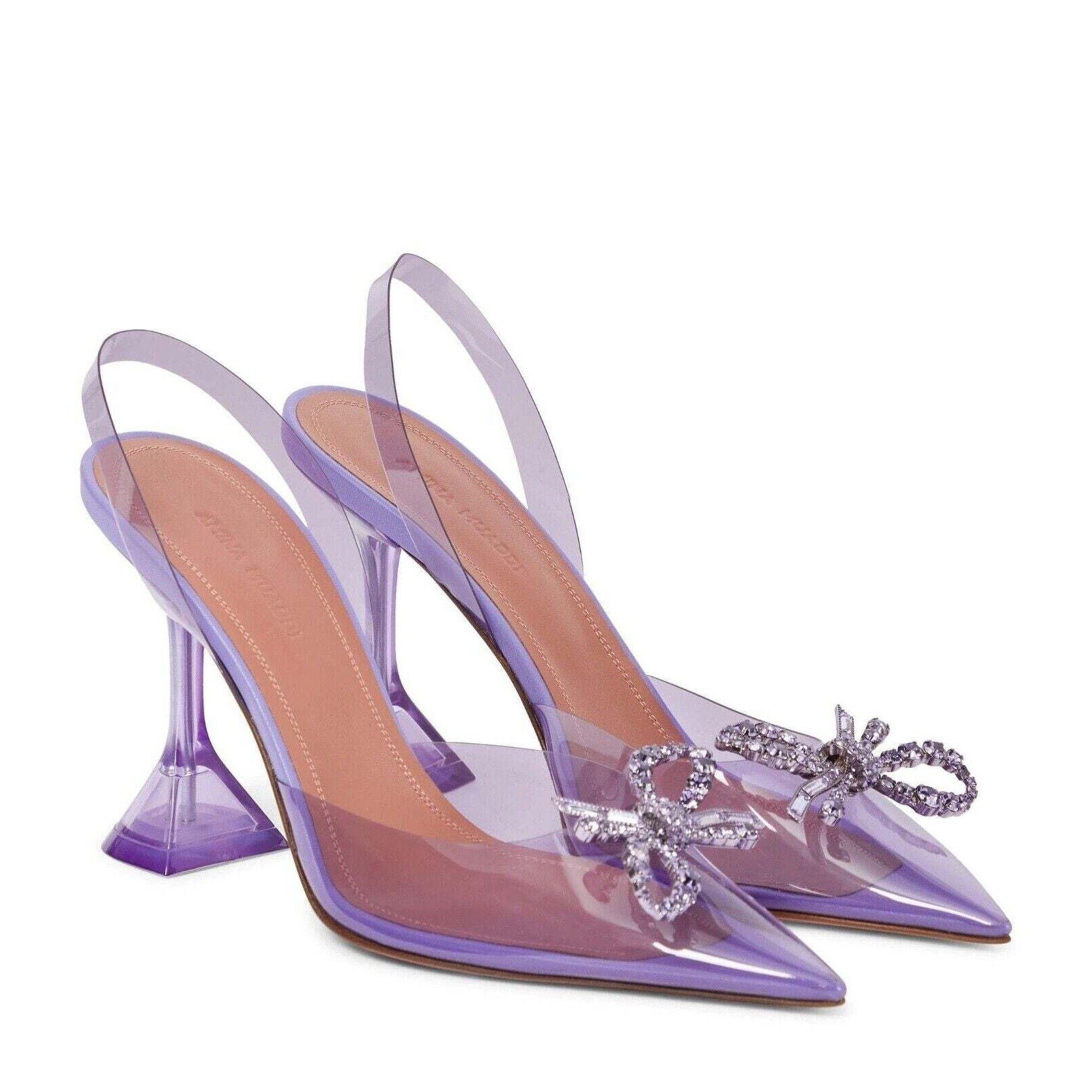 Amina Muaddi Rosie Glass Bow PVC Crystal Slingback Sandal Heel Pump 40.5 Size US 10.5 / IT 40.5 - 3 Thumbnail