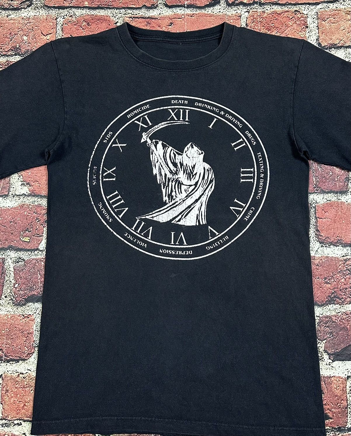 Other Y2K Vintage Death Clock Grim Reaper Faded Black T Shirt Size US S / EU 44-46 / 1 - 3 Thumbnail