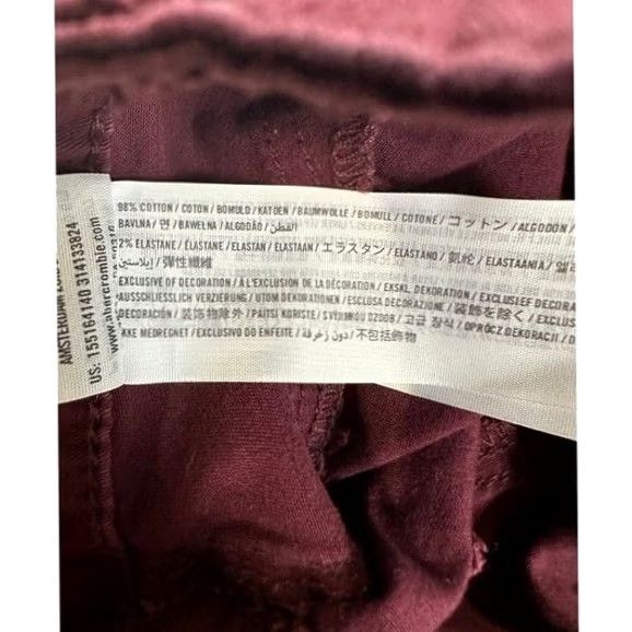 Abercrombie & Fitch Abercrombie & Fitch Jeans Womens 28 Burgundy Skinny Mid-Rise Stretch Denim Pants Size 28" / US 6 / IT 42 - 5 Thumbnail