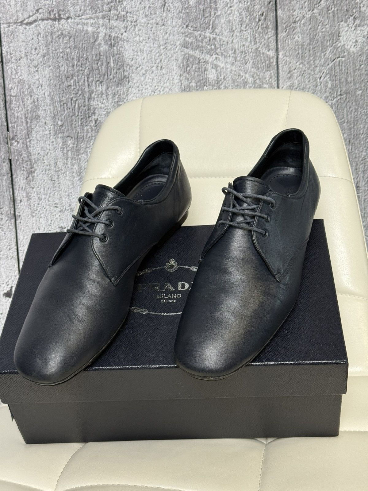 Prada PRADA Navy Leather Lace Up Men’s Shoes With Logo (2ED 034) Size US 11 / EU 44 - 16 Thumbnail