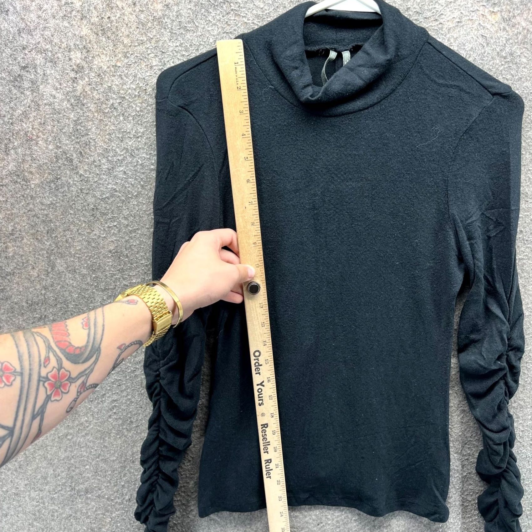 Anthropologie VINTAGE Anthropologie Shirt Womens XS Black Mock Neck Ruched Long Sleeve Top Size XS / US 0-2 / IT 36-38 - 6 Thumbnail