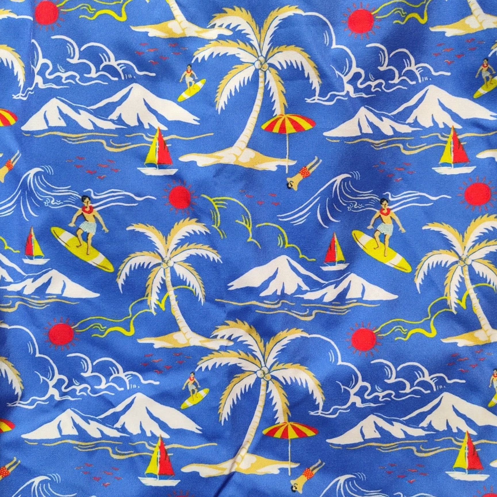 Tailorbyrd TAILORBYRD Men Large Blue Hawaiian Surfer Print 7" Swim Shorts Lined NEW Size US 33 - 2 Thumbnail