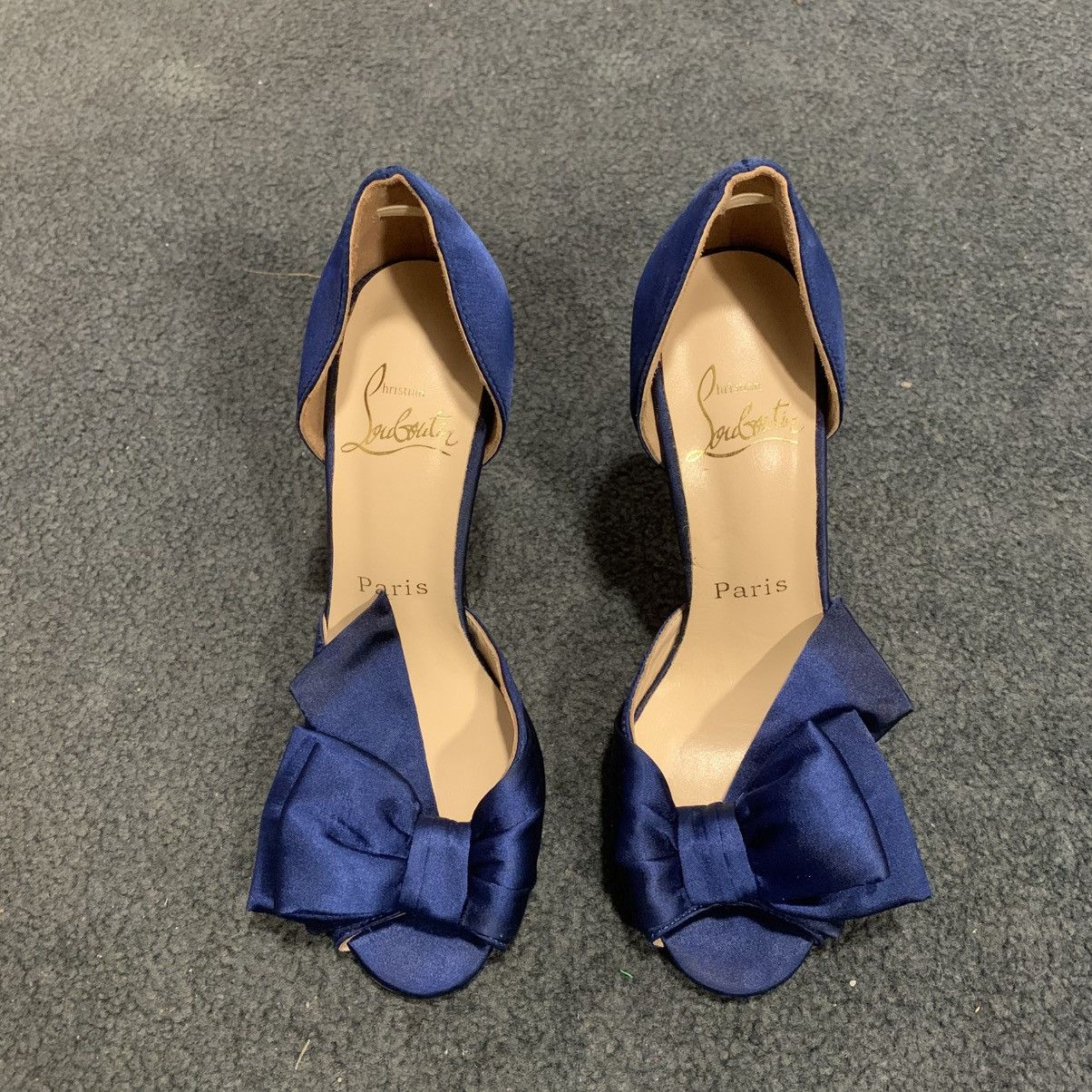 Christian Louboutin Blue Satin Bow T Dorcet Peep Toe pumps