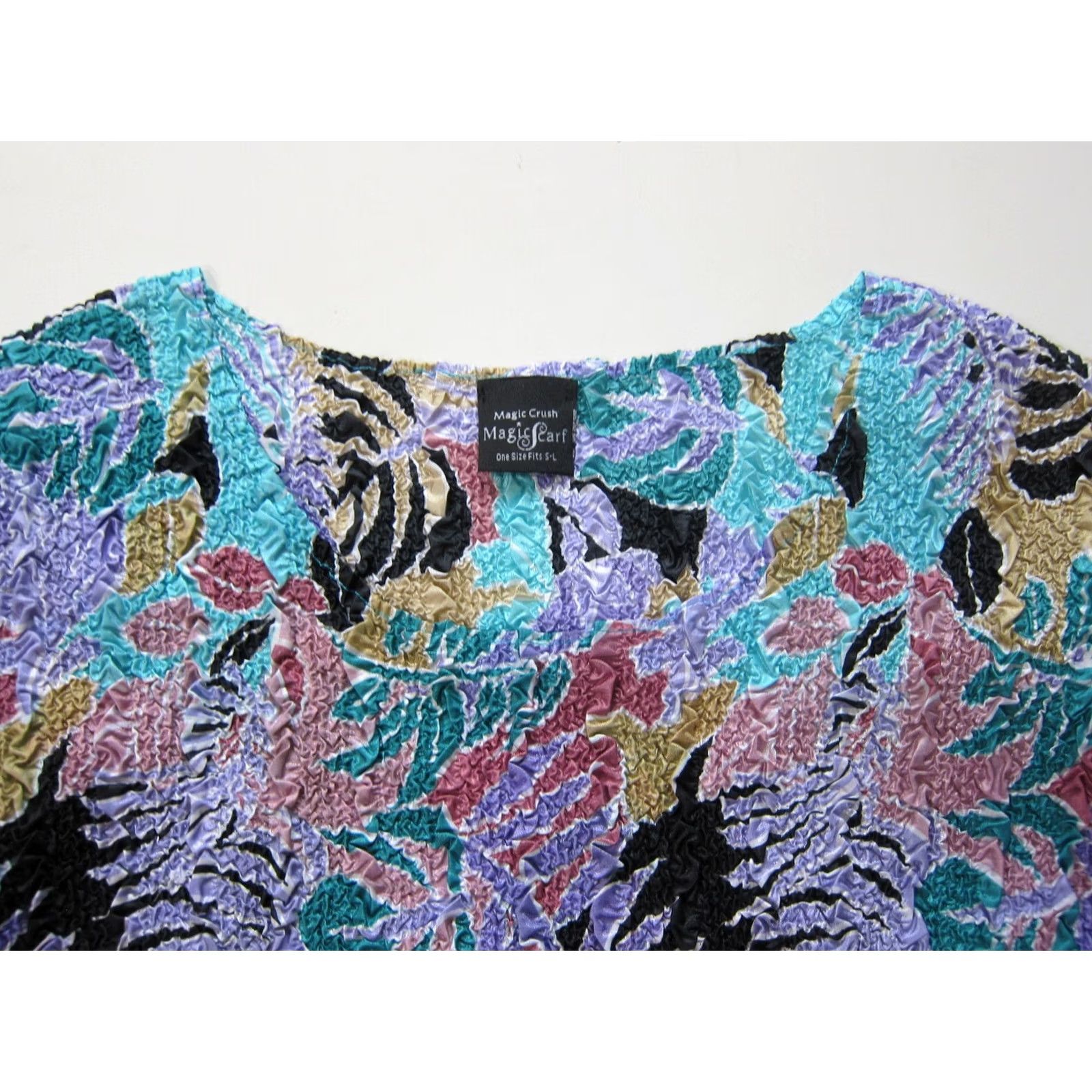 Pinko Magic Crush Scarf Green Pink Packable Lightweight 3/4 Sleeve Blouse Women S-L Size ONE SIZE - 4 Thumbnail