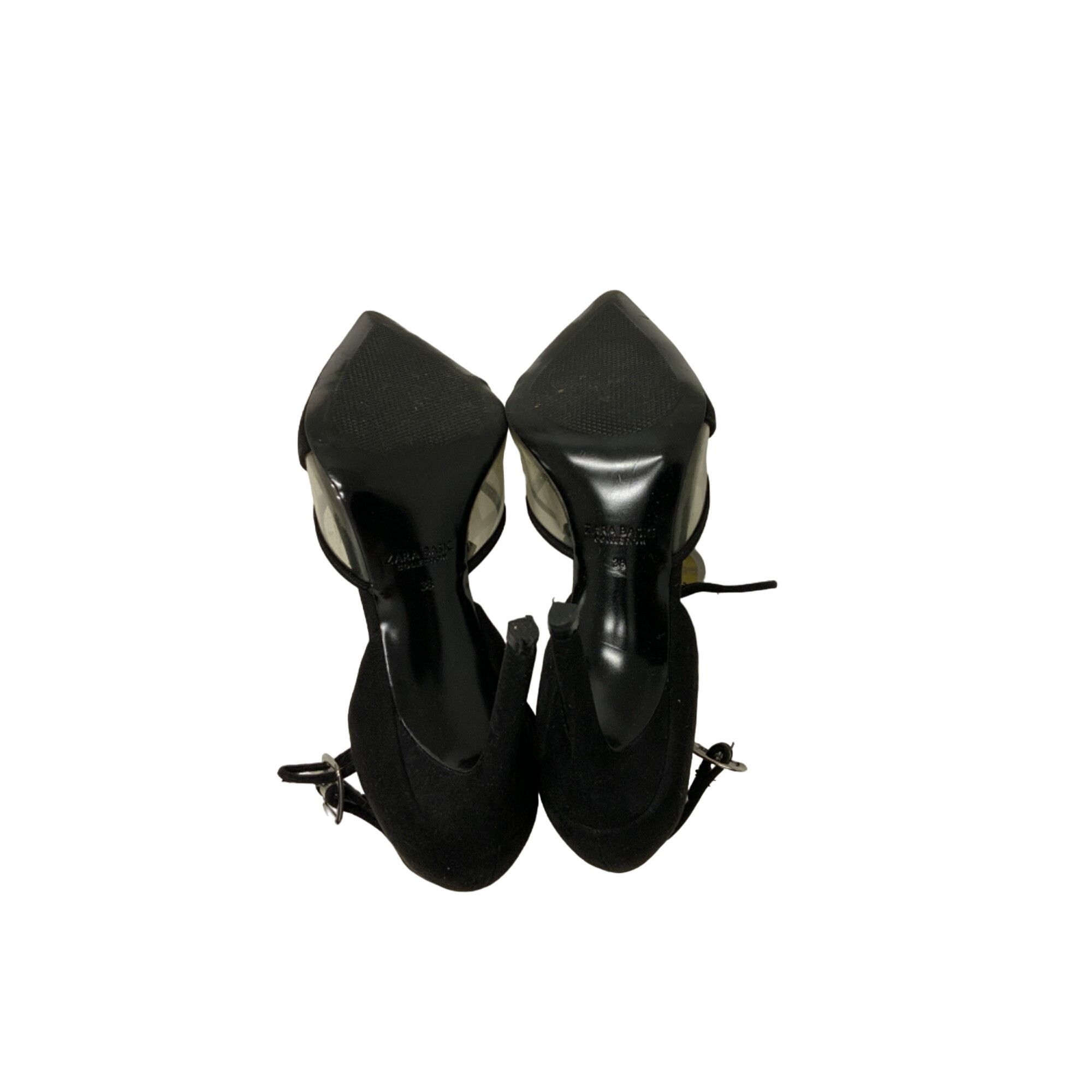 Zara Zara Black Sueded Heels With Clear Contrast Detail & Ankle S Size US 8 / IT 38 - 5 Thumbnail