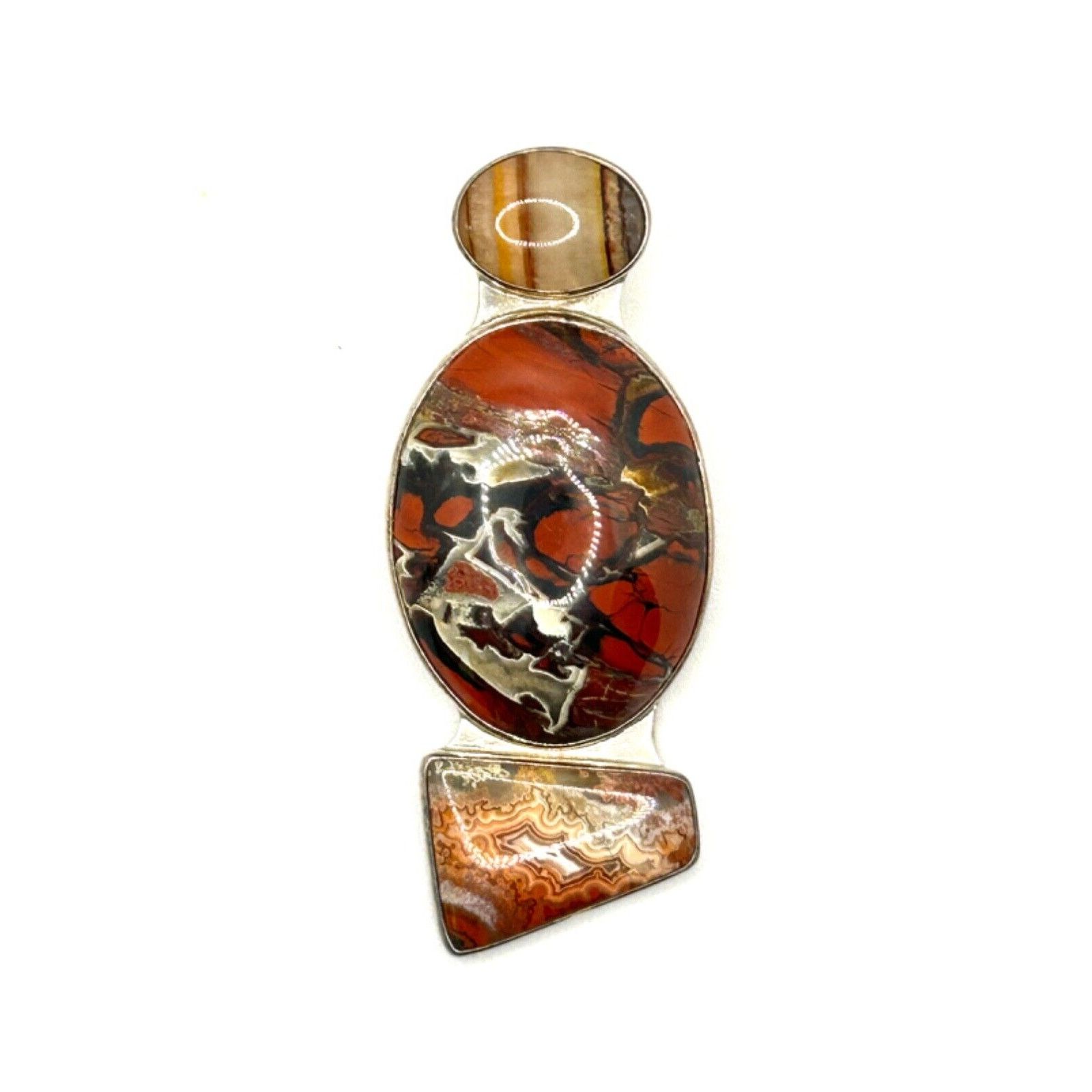 Handmade Red Ibis Jasper, Agate, Orca Agate Sterling Silver Pendant Size ONE SIZE - 5 Thumbnail