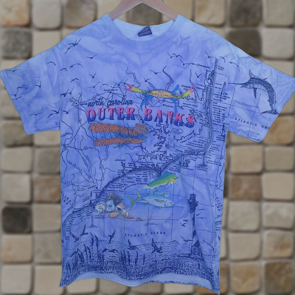 Vintage VINTAGE Blue Dolphin Designs Outer Banks Shirt Large Ocean Map Tie Dye Short Sleeve T-Shirt Mens Large Blue All Over Print OBX Beach North Carolina Size US L / EU 52-54 / 3 - 1 Thumbnail