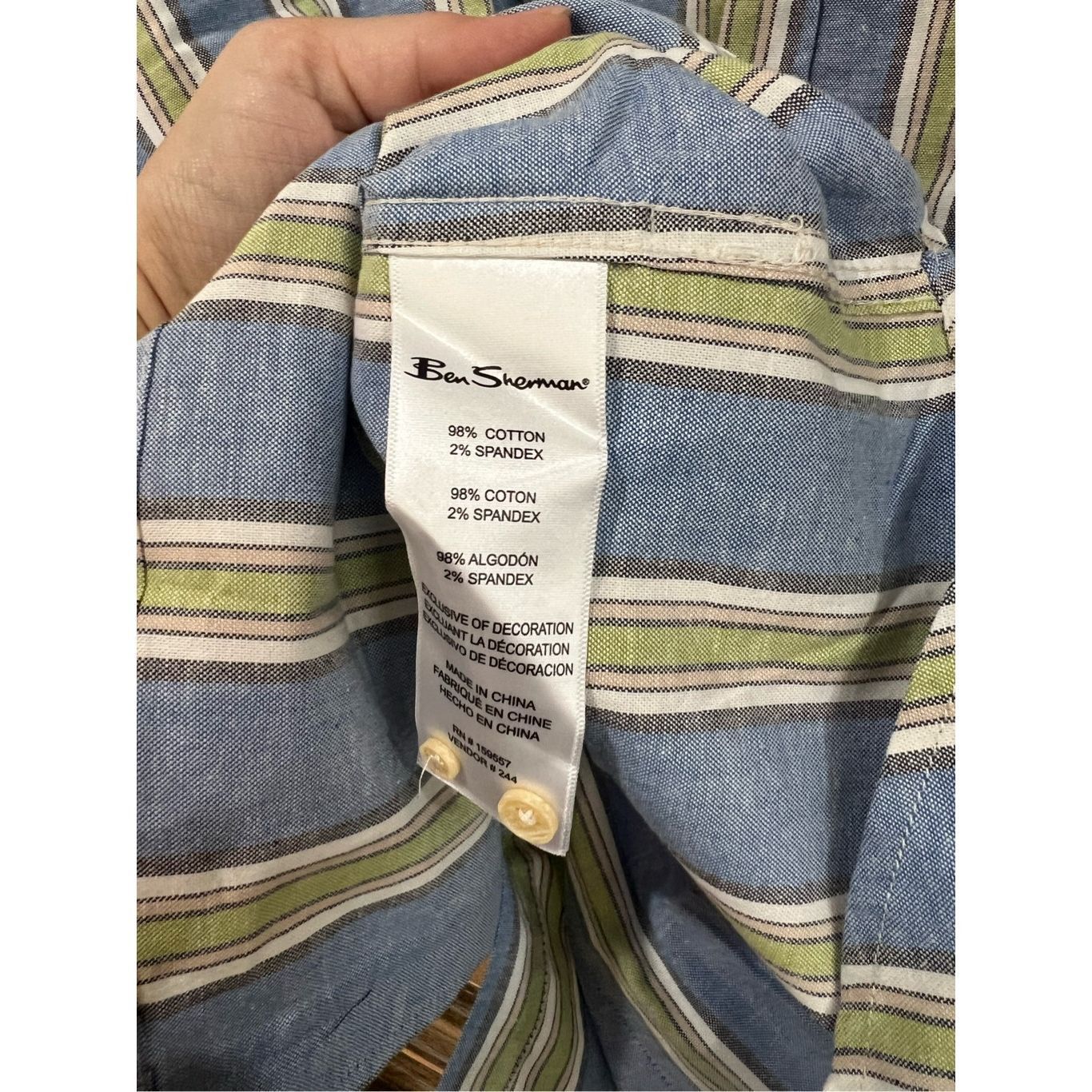 Ben Sherman Ben Sherman NWT Short sleeve Blue W/Green Tan Stripes Button Size US XXL / EU 58 / 5 - 5 Thumbnail