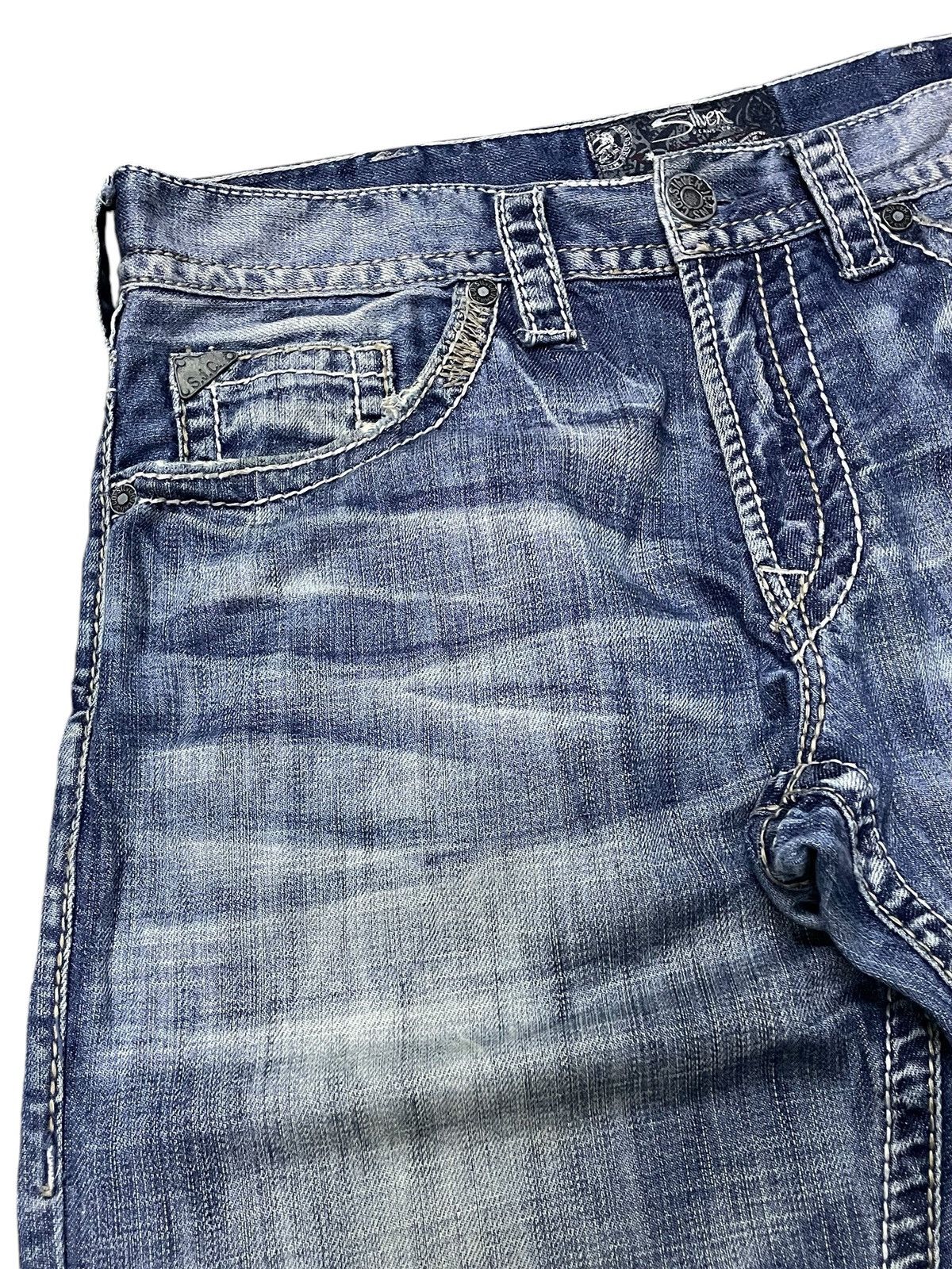 Japanese Brand × semanticdesign Silver Heavy Stitched Loose Straight Baggy Jeans Size US 32 / EU 48 - 8 Thumbnail