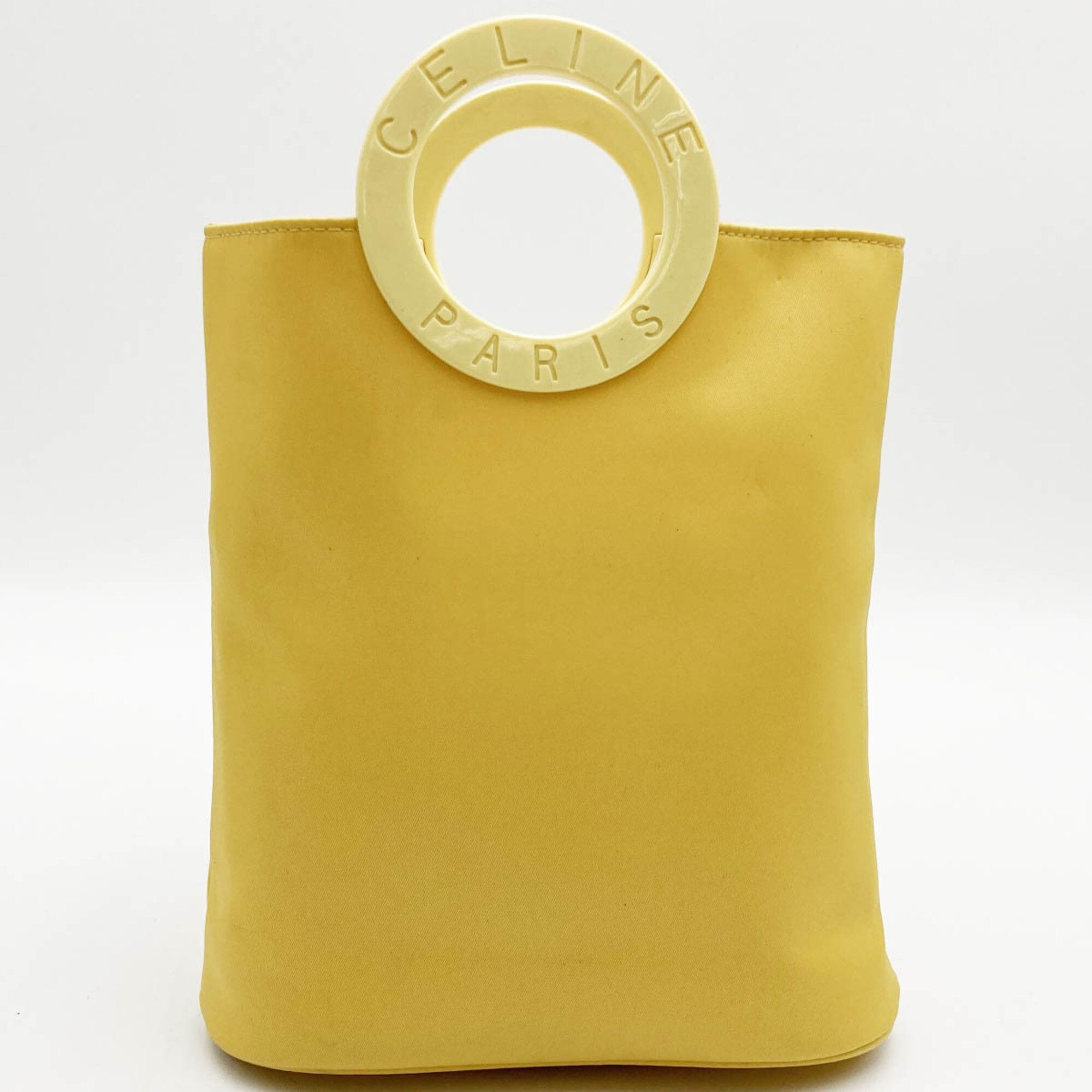 image of Celine Handbag Circle Handle Logo Yellow Nylon Ladies Fashion Used, Women's