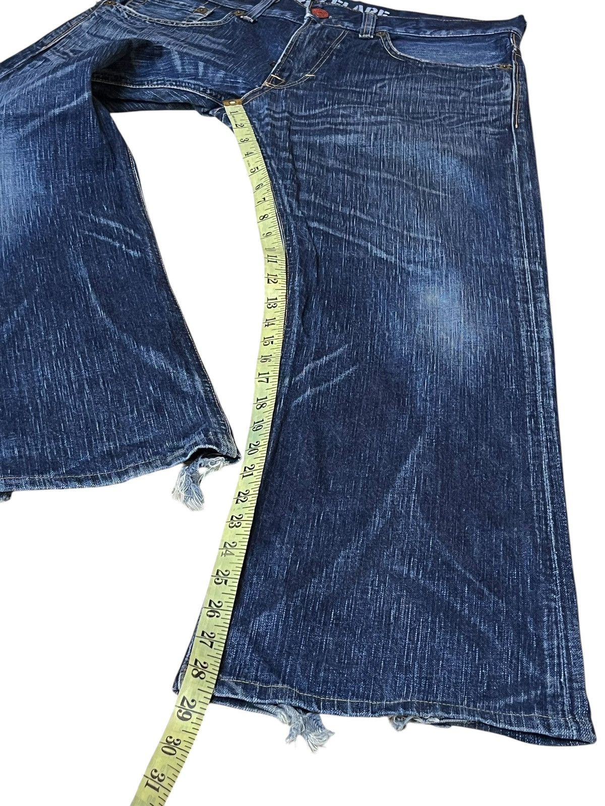 Edwin SICK🔥VINTAGE EDWIN 503 FLARED BLUE TRIP DISTRESSED JEANS Size US 35 - 14 Thumbnail