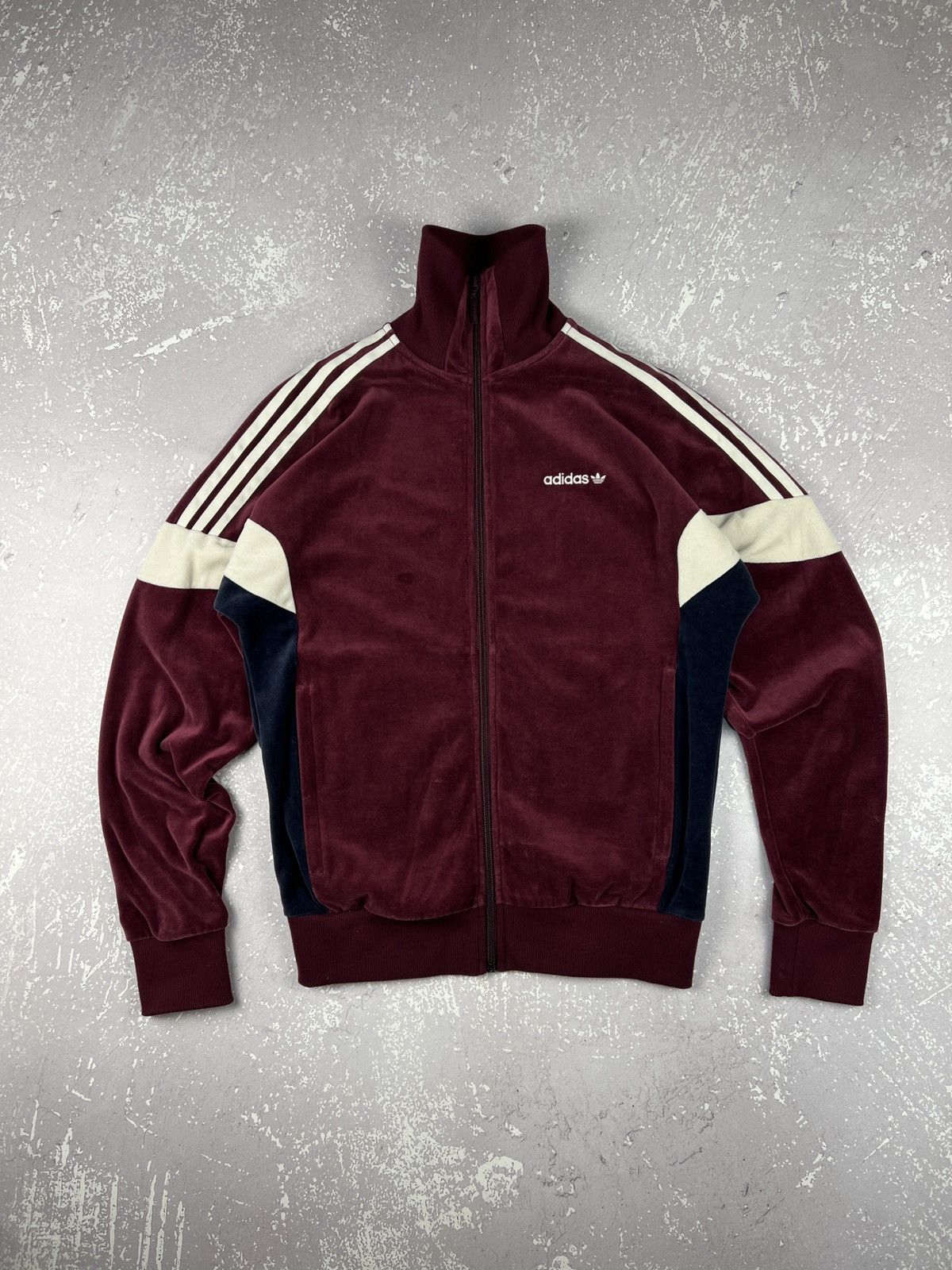 Adidas RARE Retro Adidas Velour Tack Top Jacket Mens S-M Burgandy Size US M / EU 48-50 / 2 - 1 Thumbnail
