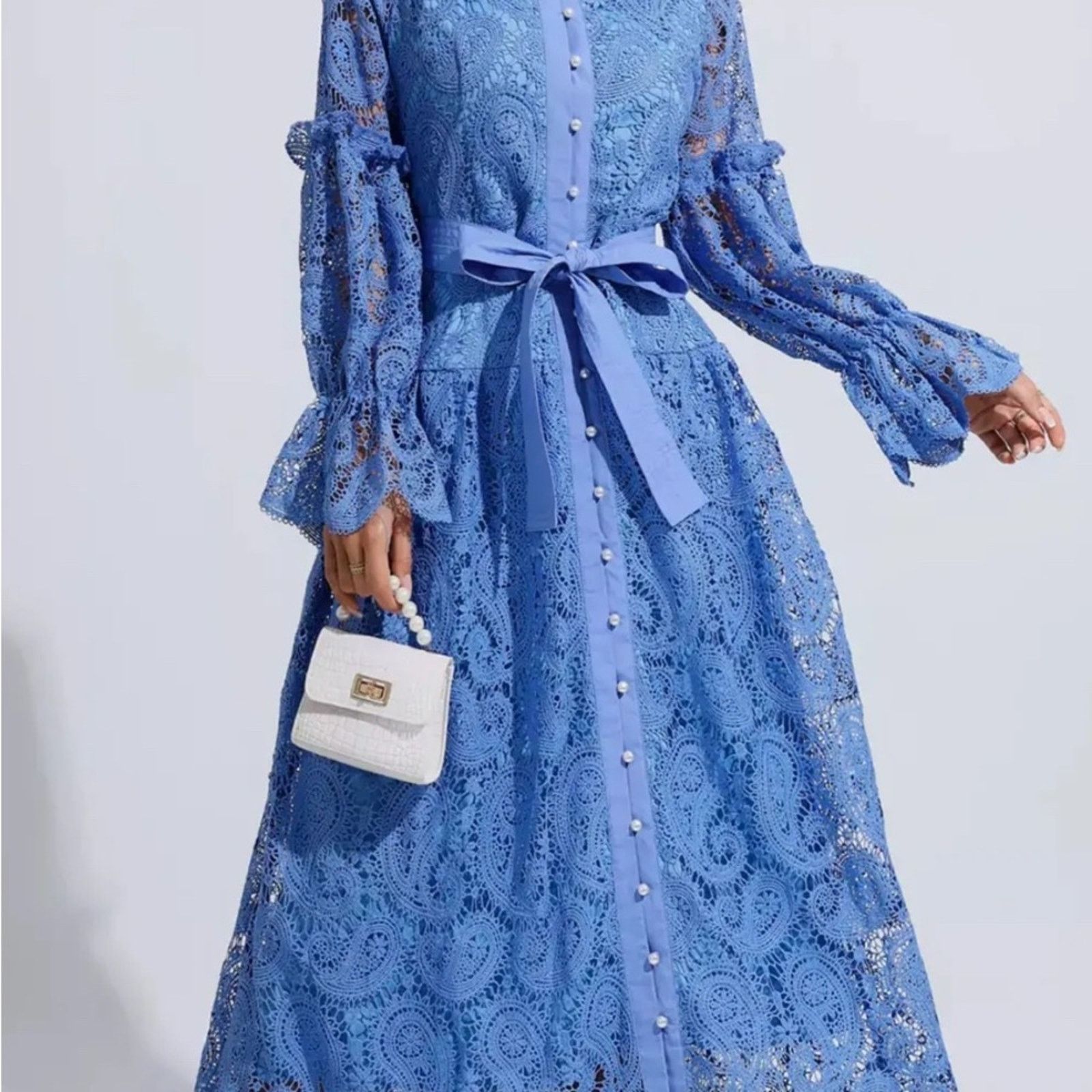 Other Elegant Long Sleeve Blue Lace Dress Size S / US 4 / IT 40 - 4 Thumbnail