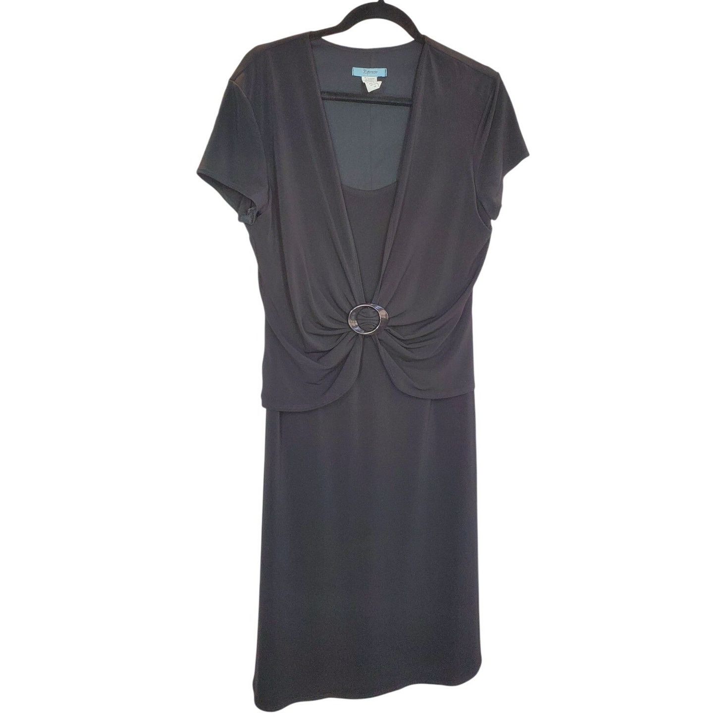 Other Espresso Black Midi Buckle Accent Short Sleeve Dress Size 16 Size XXL / US 16-18 / IT 52-54 - 1 Thumbnail