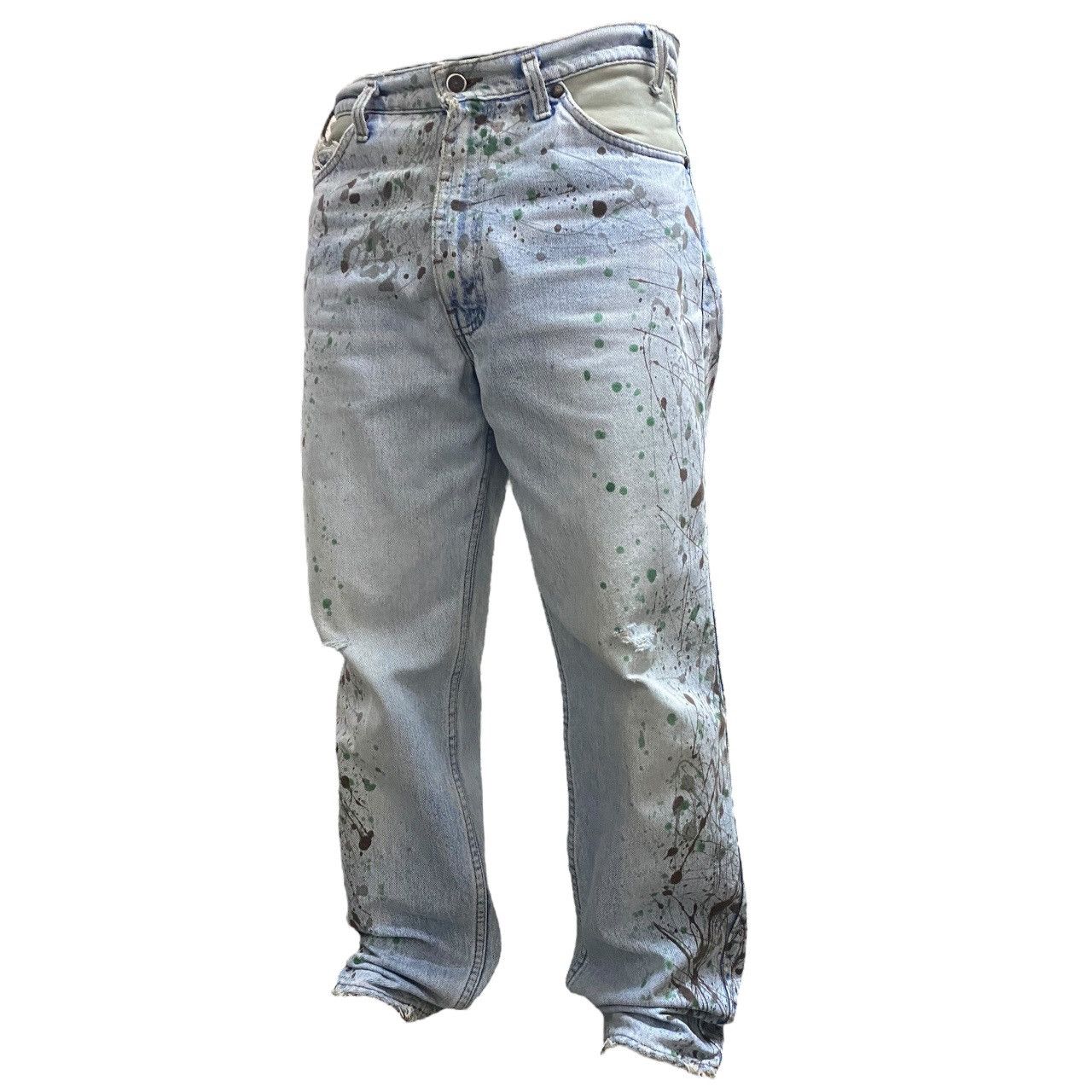 Levi's Made & Crafted Vintage 90’s Levis Leather Hybrid Denim Paint Splatter Jeans Size US 33 - 17 Thumbnail