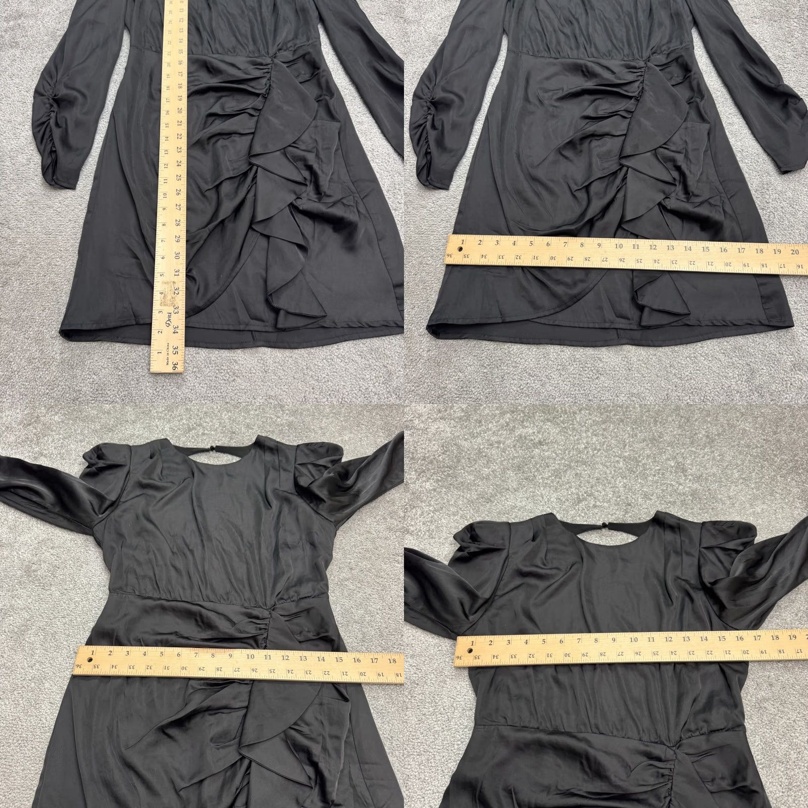 ASTR The Label ASTR The Label Mini Dress Puff Sleeve Ruffle Cut Out Backless Black Satin Women M Dress Size M / US 6-8 / IT 42-44 - 8 Thumbnail