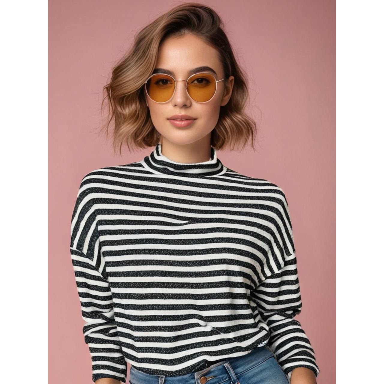 Sanctuary NWT Sanctuary Women's XS Metallic Stripe Turtleneck Sweater Size XS / US 0-2 / IT 36-38 - 1 Thumbnail