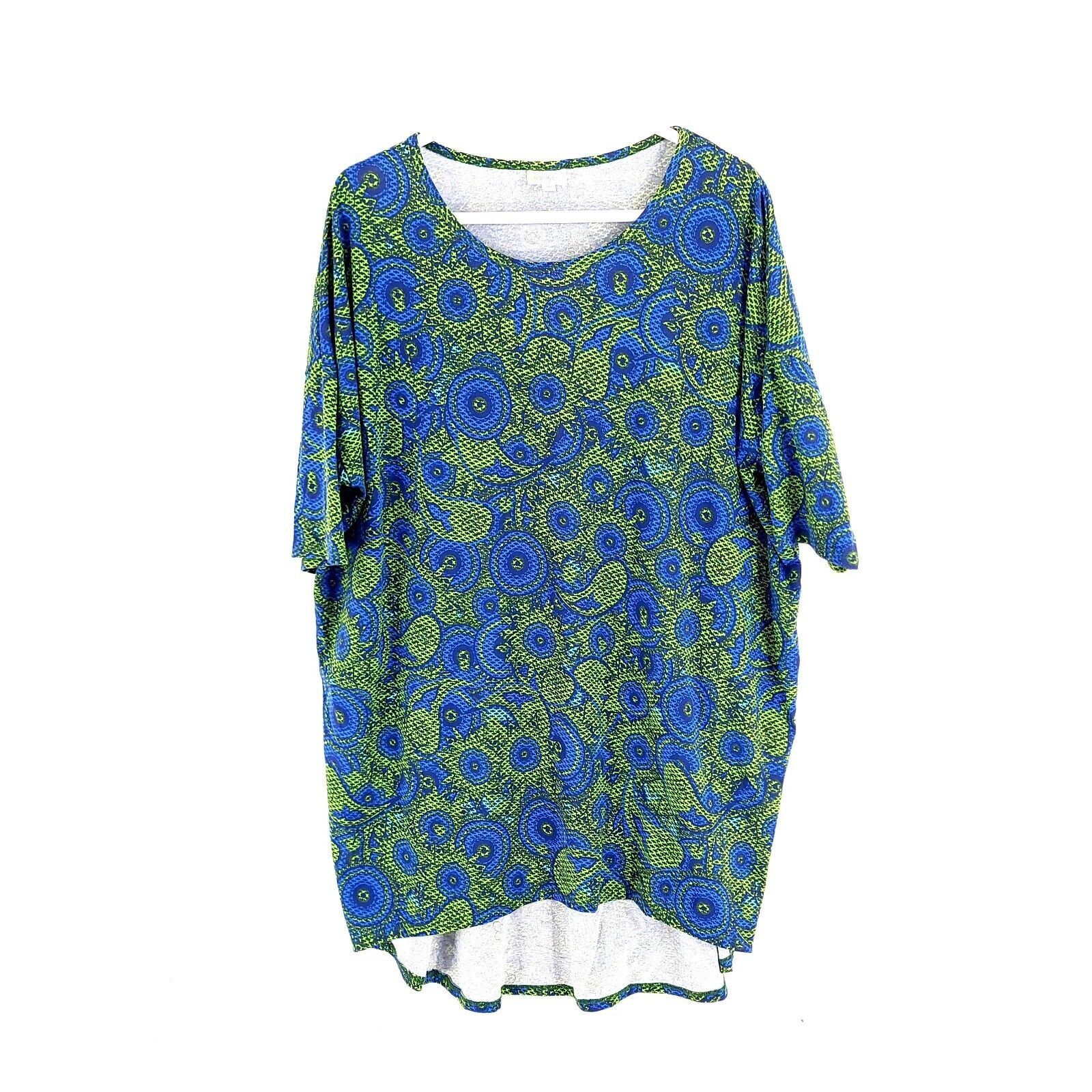Designer LuLaRoe Blue Green Floral Scoop Neck Short Sleeve Shirt Dres Size XL / US 12-14 / IT 48-50 - 1 Thumbnail