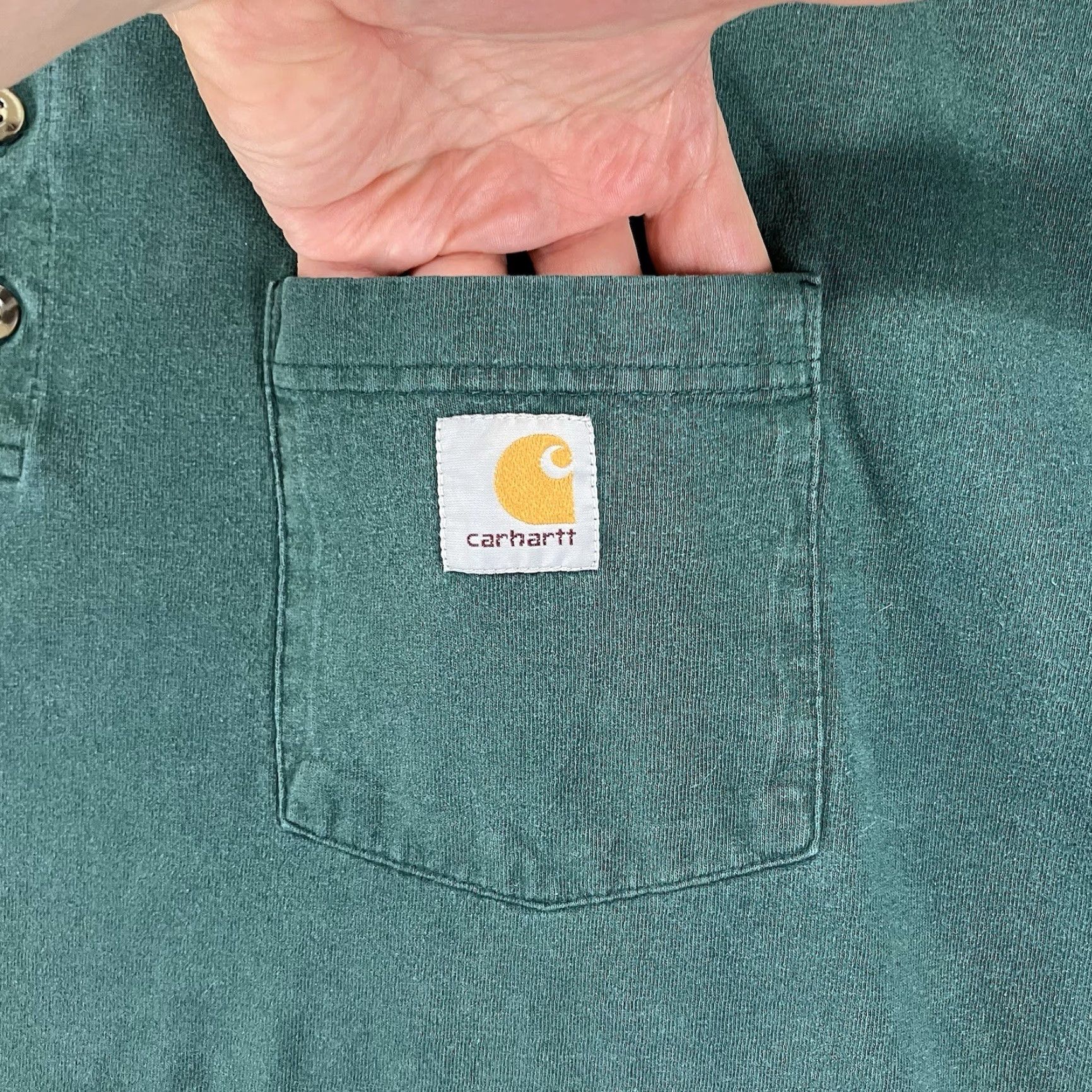 Carhartt VINTAGE Carhartt Henley T-Shirt Men XL Green Heavyweight Short Sleeve Grunge Punk Logo Size US XL / EU 56 / 4 - 3 Thumbnail