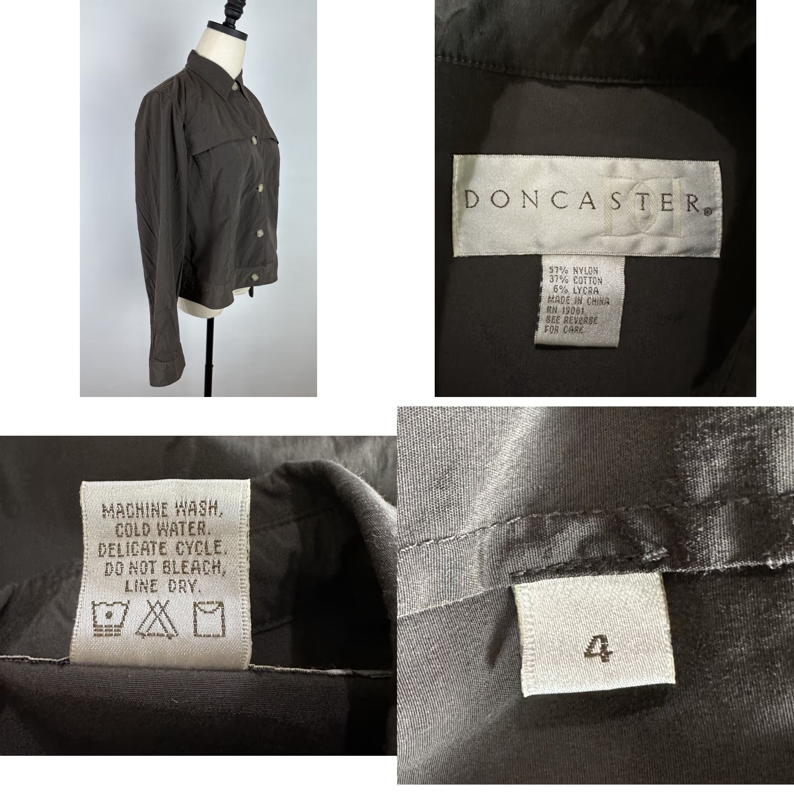 Vintage VTG 90s Y2K Doncaster Brown Jacket Women 4 / S Nylon Cotton Blend Minimalist Grunge Jacket) Size S / US 4 / IT 40 - 8 Thumbnail