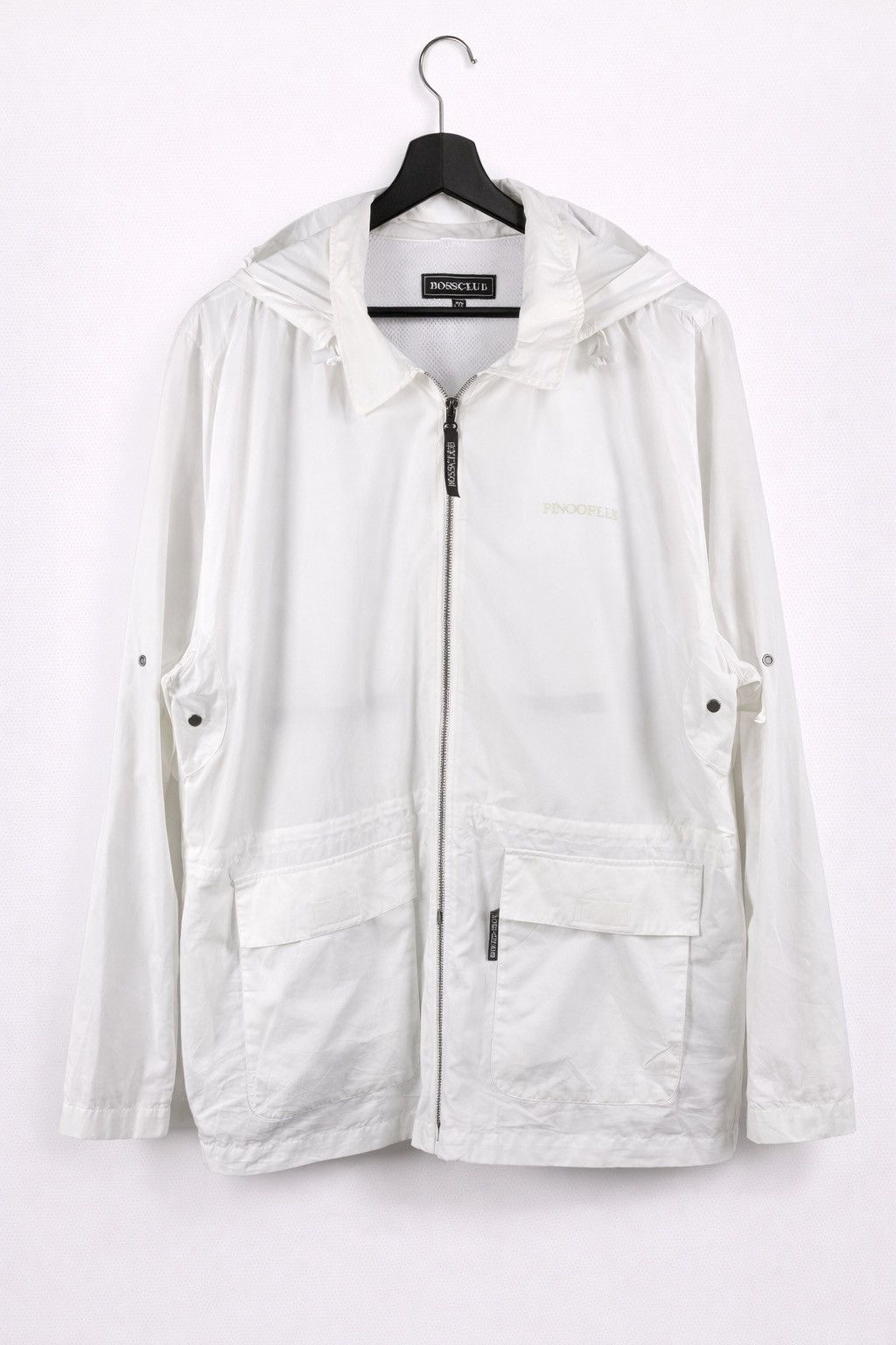 Japanese Brand Vintage BOSSCLUB Hooded Windbreaker Jacket White Lightweight Size US XXL / EU 58 / 5 - 1 Thumbnail