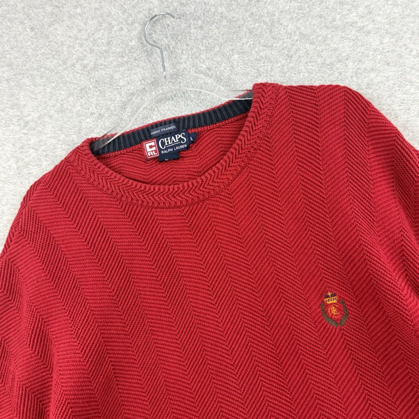 Ralph Lauren VINTAGE Ralph Lauren Sweater Shirt Men L Red 90s Herringbone Knit Crew Neck Embroidered Logo Christmas Holiday Classic Golf Winter Fall Spring | Mens Size US L / EU 52-54 / 3 - 3 Thumbnail