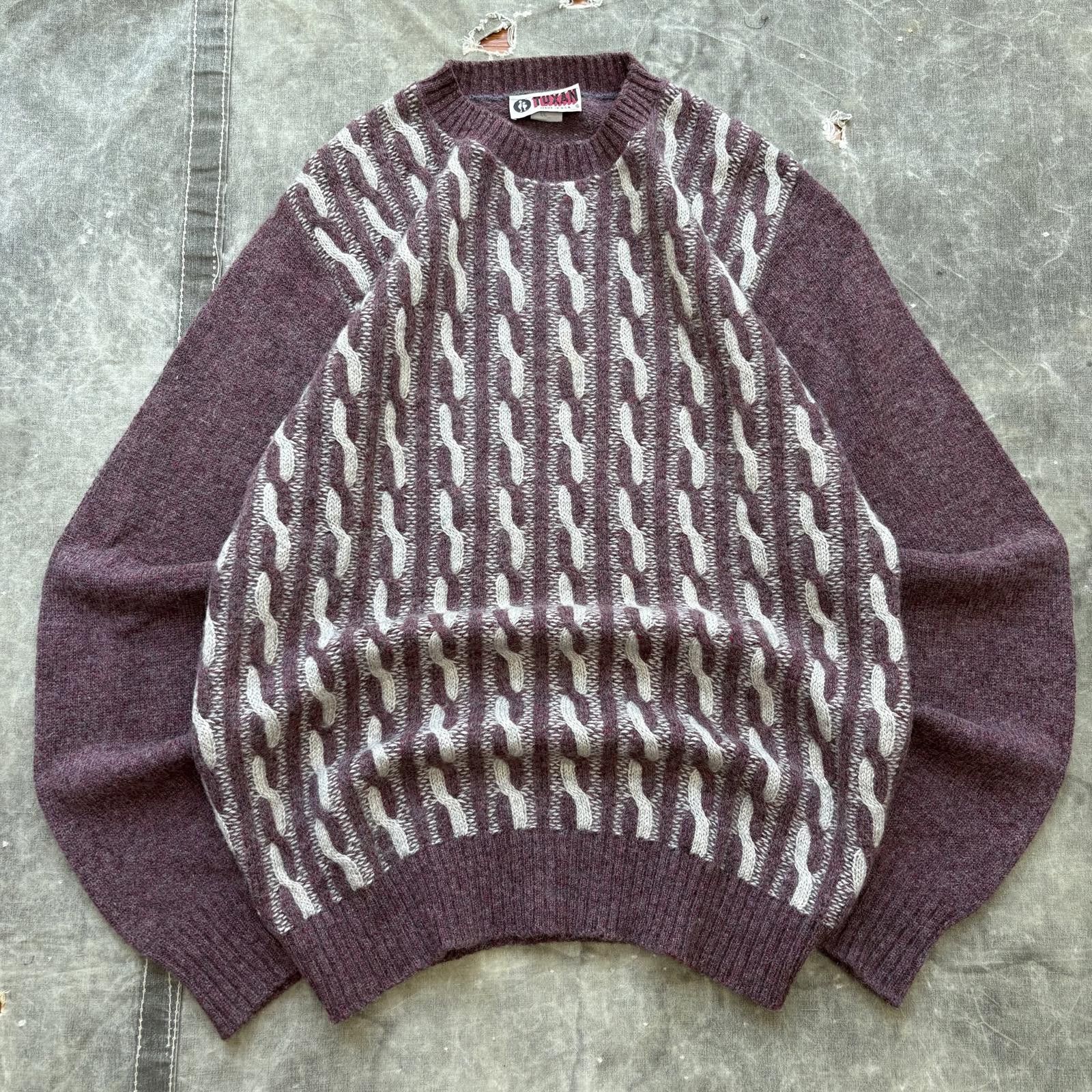 Vintage Vintage 80s Coogi Style Cable Knit Burgundy Cream Sweater Size US L / EU 52-54 / 3 - 1 Thumbnail