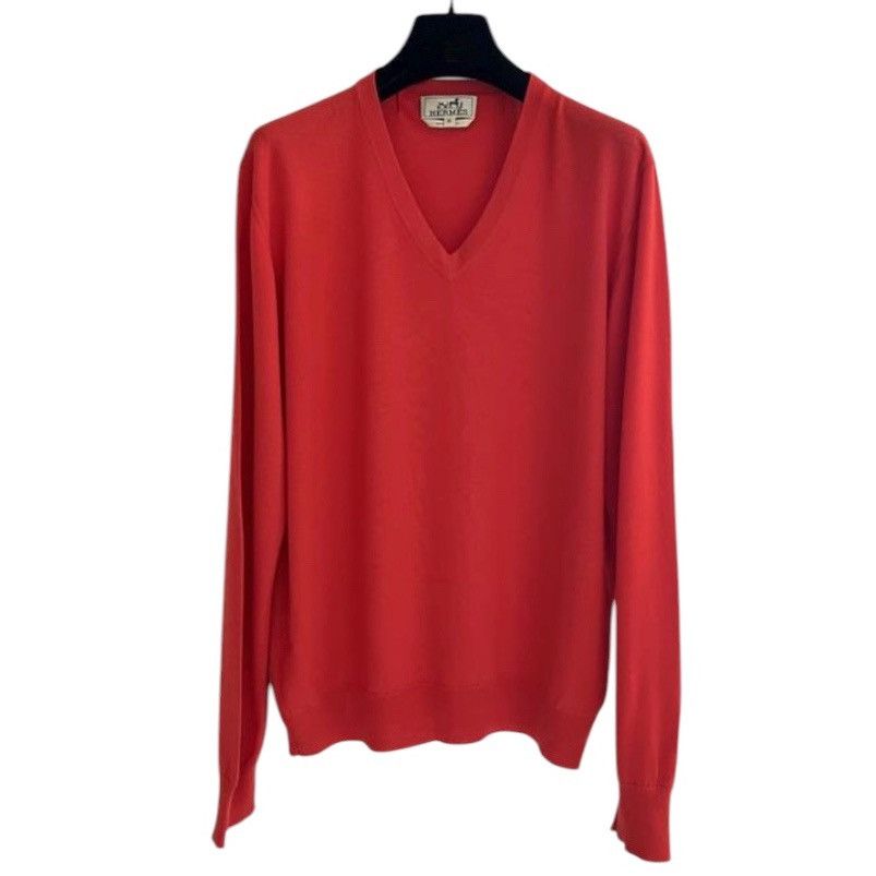 🧿extrafine wool knitted V-neck sweater red