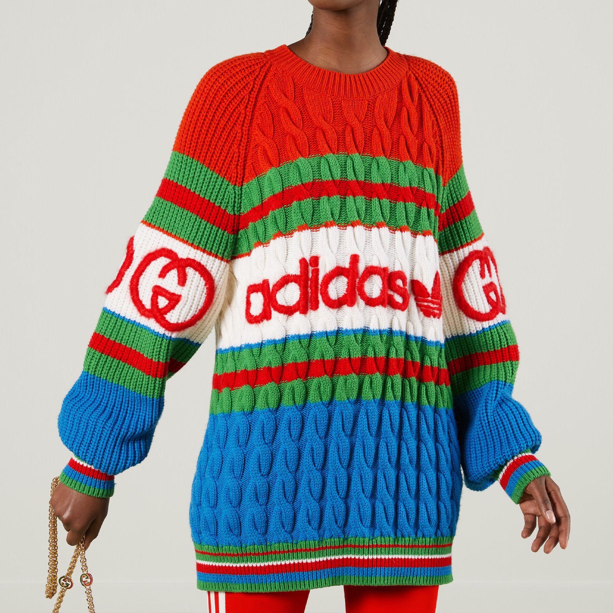 Gucci XS Gucci adidas Cable Knit Sweater Blue Green Red Wool Size XS / US 0-2 / IT 36-38 - 2 Thumbnail