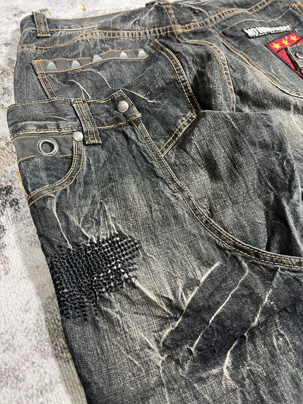 Japanese Brand Vintage Double Waist Punk Revolution Rock Distressed Pants Size US 35 - 13 Thumbnail