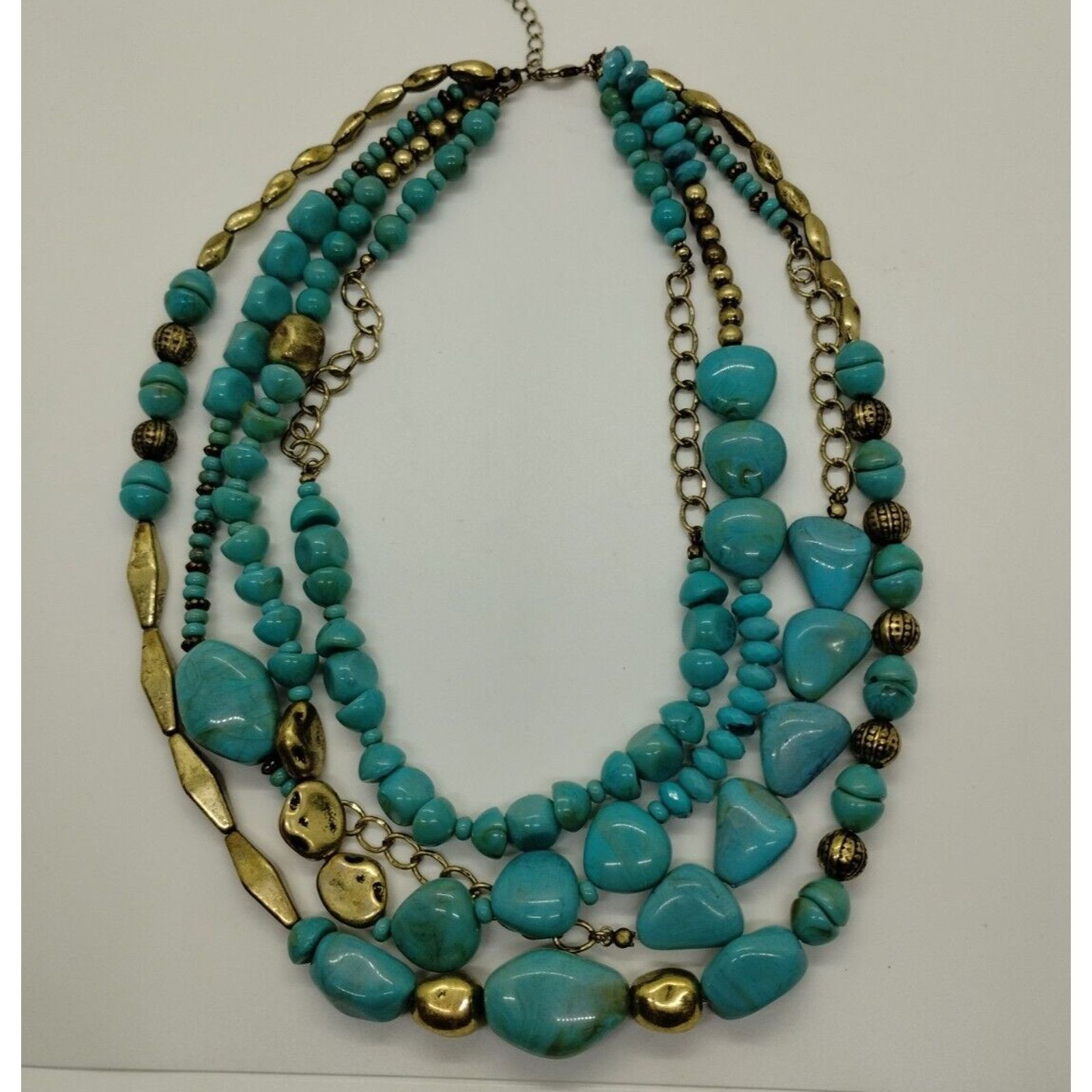 Vintage SAQ Layered Stone Beads Statement Necklace - Faux Turquoise Size ONE SIZE - 2 Thumbnail