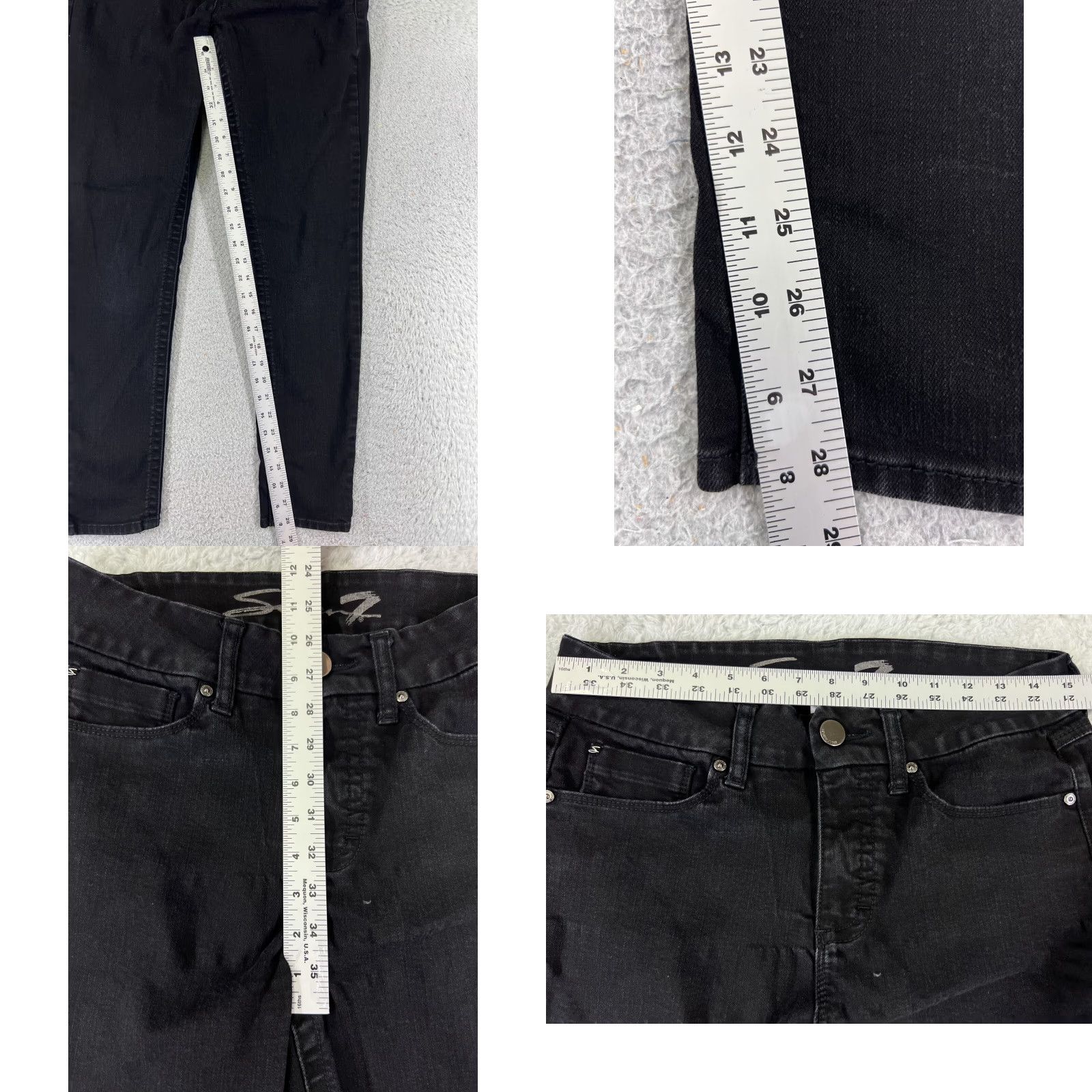 Vintage Seven7 Jeans Women's 8 Black Denim Skinny Mid Rise 29x28 Distressed Regular Fit Size 30" / US 8 / IT 44 - 8 Thumbnail