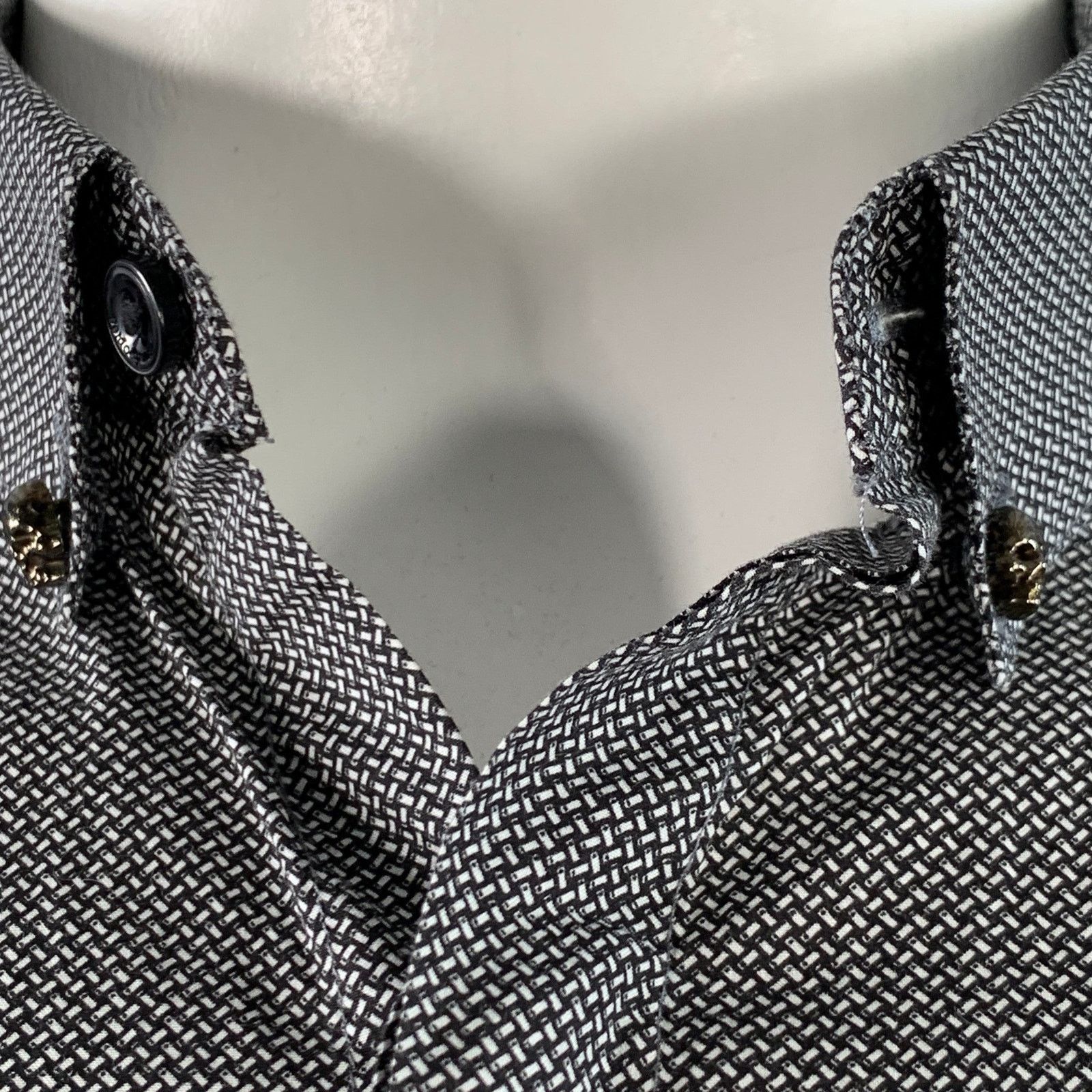 The Kooples Multi Color Basketweave Skull Hidden Buttons Fitted Shirt Size US L / EU 52-54 / 3 - 2 Thumbnail