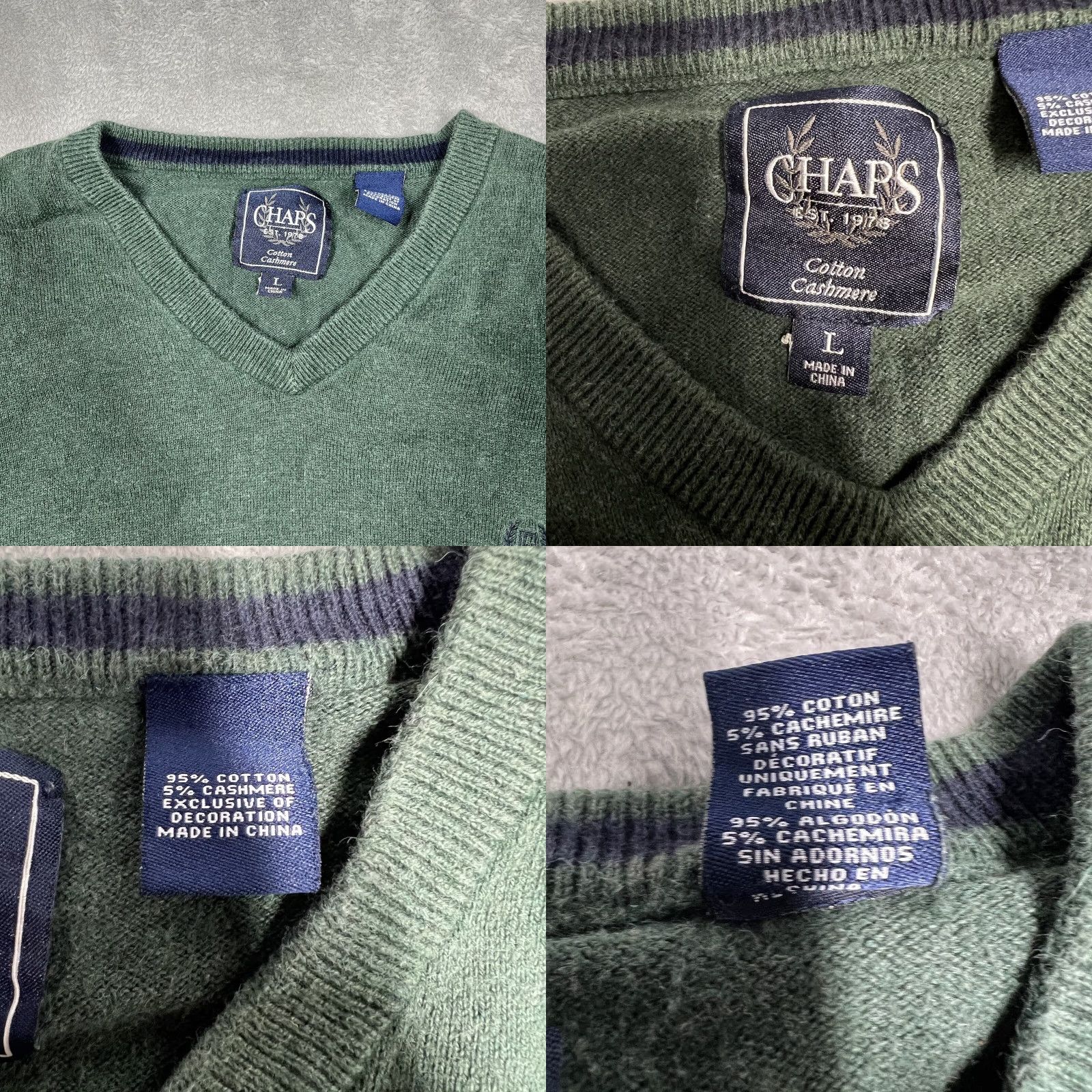 Chaps Chaps Sweater Mens Large V-Neck Pullover Tight-Knit Hunter Green Midweight Crew Neck Casual-Party/Cocktail Size US L / EU 52-54 / 3 - 8 Thumbnail