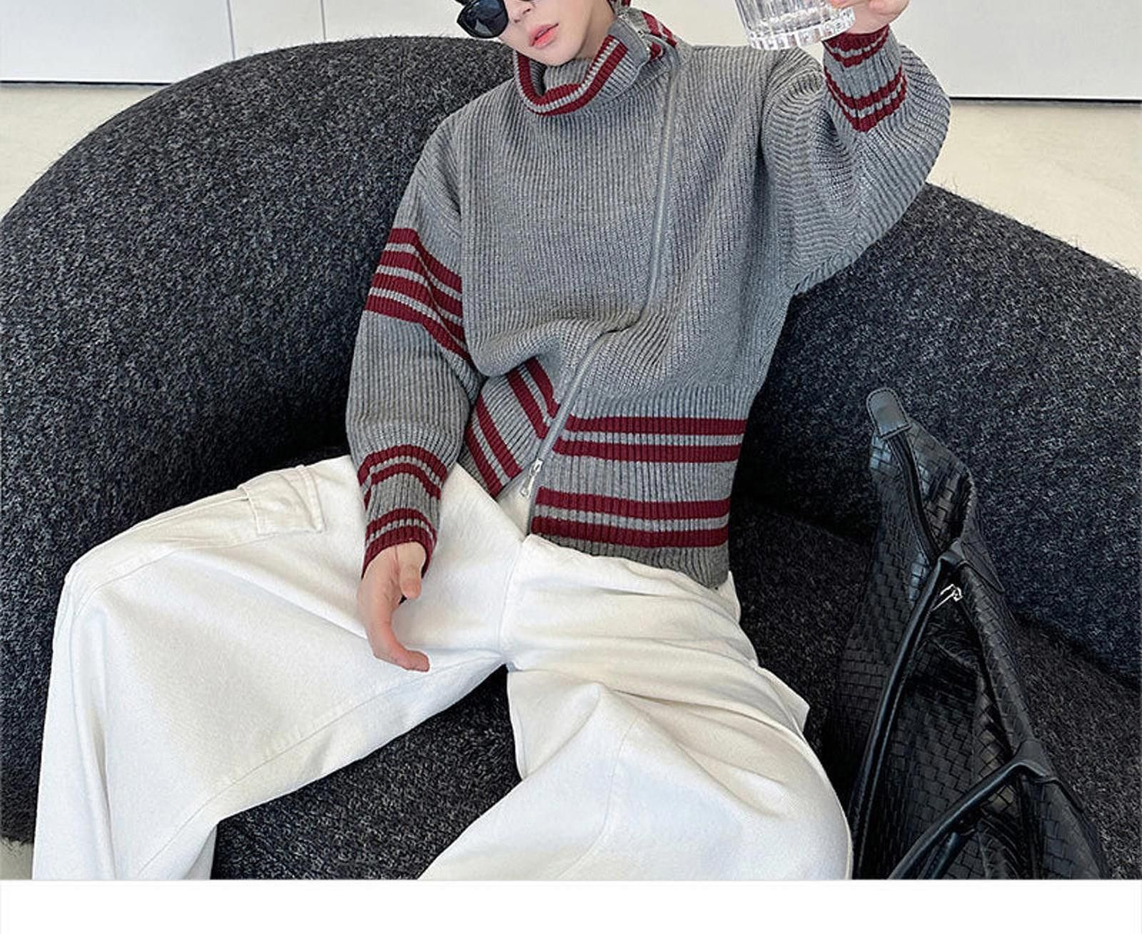 Japanese Brand Striped Ribbed Turtleneck Sweater, Relaxed Fit Knitwear Size US M / EU 48-50 / 2 - 2 Thumbnail
