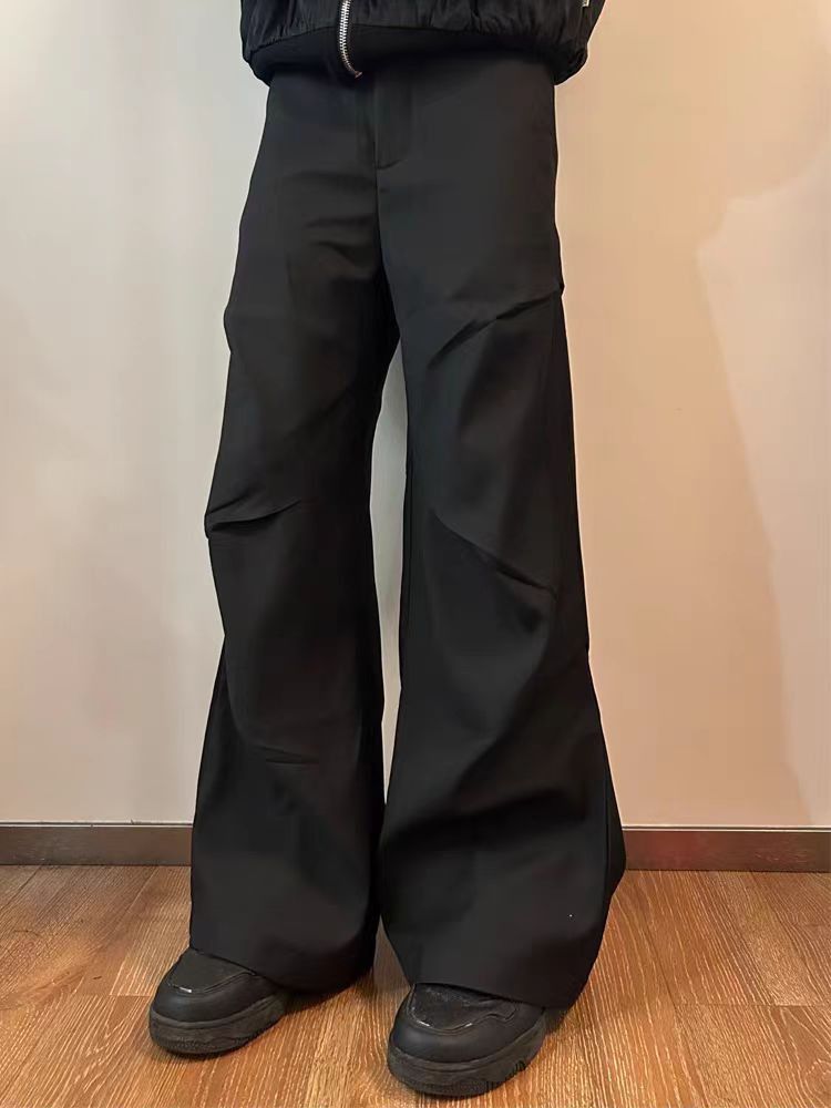 Heavy duty pleated design micro flare casual baggy pants