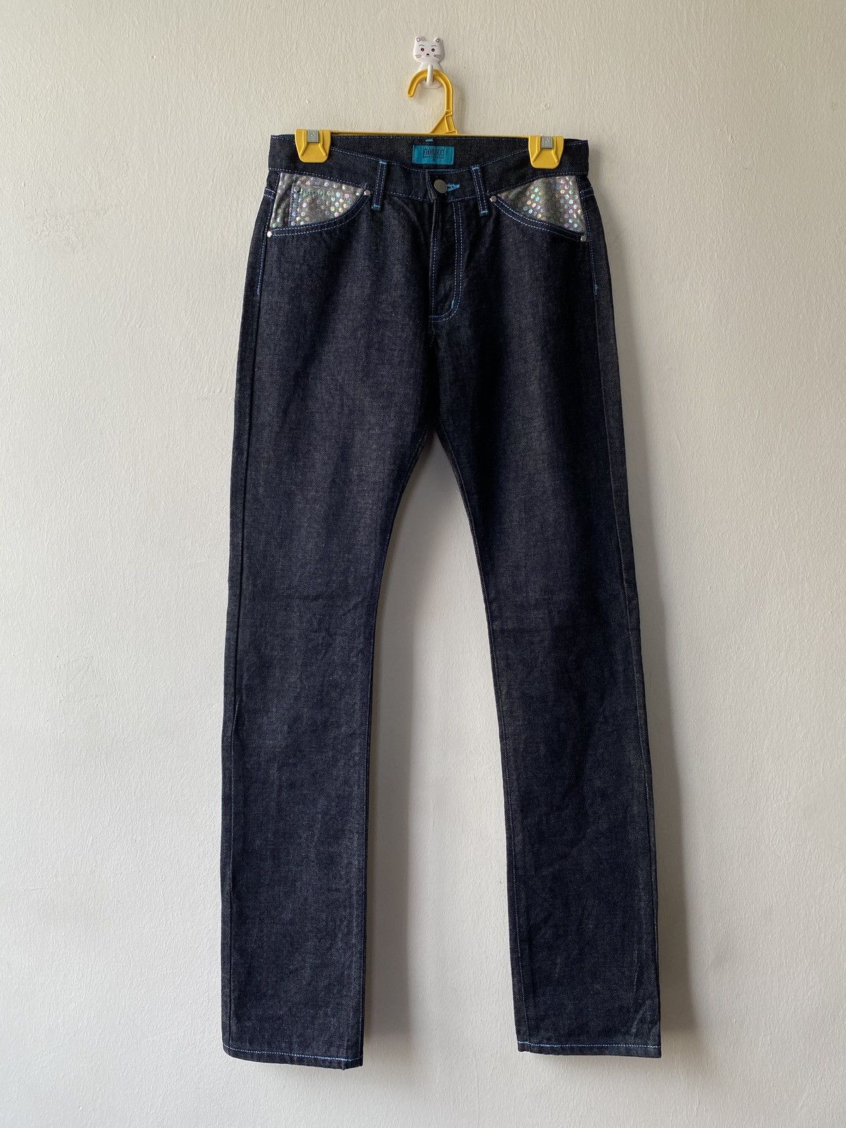 image of Fiorucci Safety Indigo Blue Lining Polkadot Jeans, Women's (Size 26)