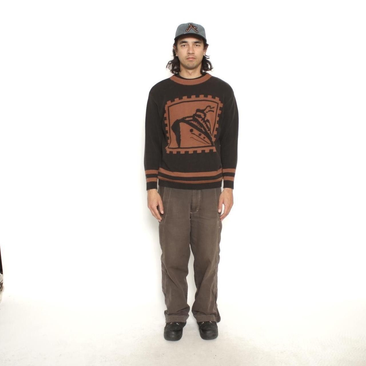 Vintage BLACK AND BROWN KNITTED BOAT GRAPHIC SWEATSHIRT BY LIZWEAR Size US L / EU 52-54 / 3 - 3 Thumbnail