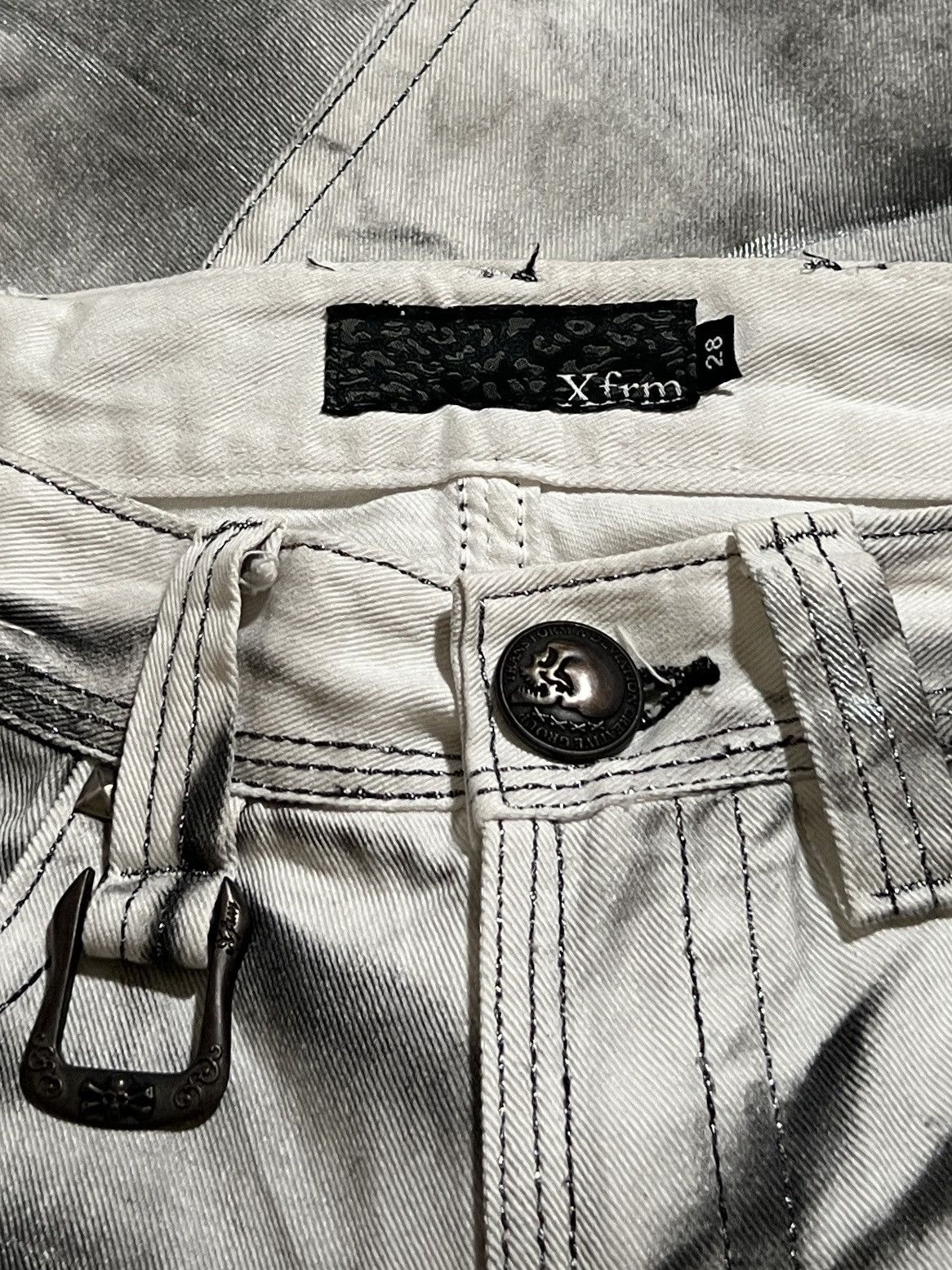 Japanese Brand Xfrm Silver Glitter Waxed Bootcut Jeans Y2K Japanese Brand Size US 31 - 11 Thumbnail