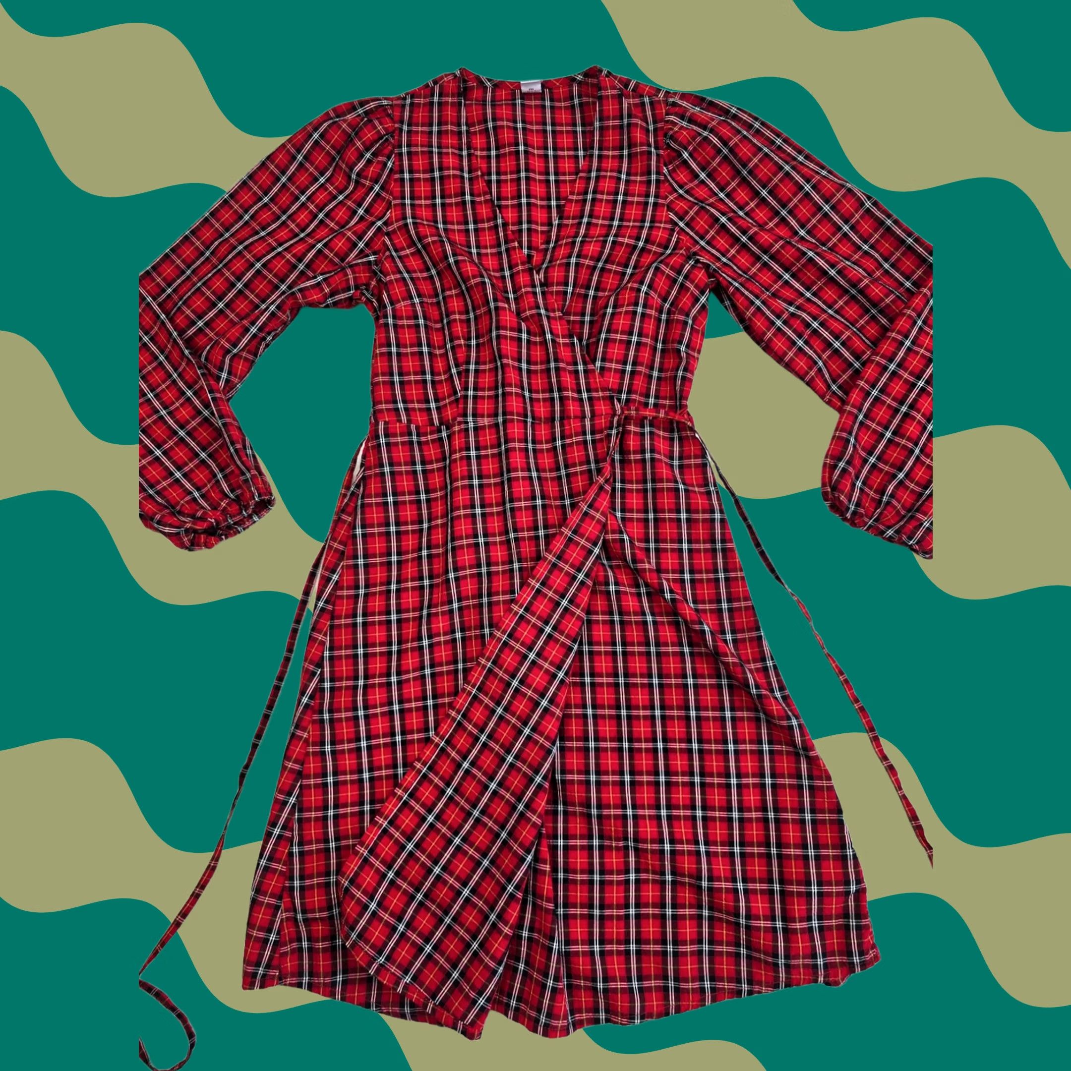 old navy womens christmas dress Old Navy XS Red Black Plaid Wrap Tartan Check Puff Sleeve stunning elegant christmas party dress