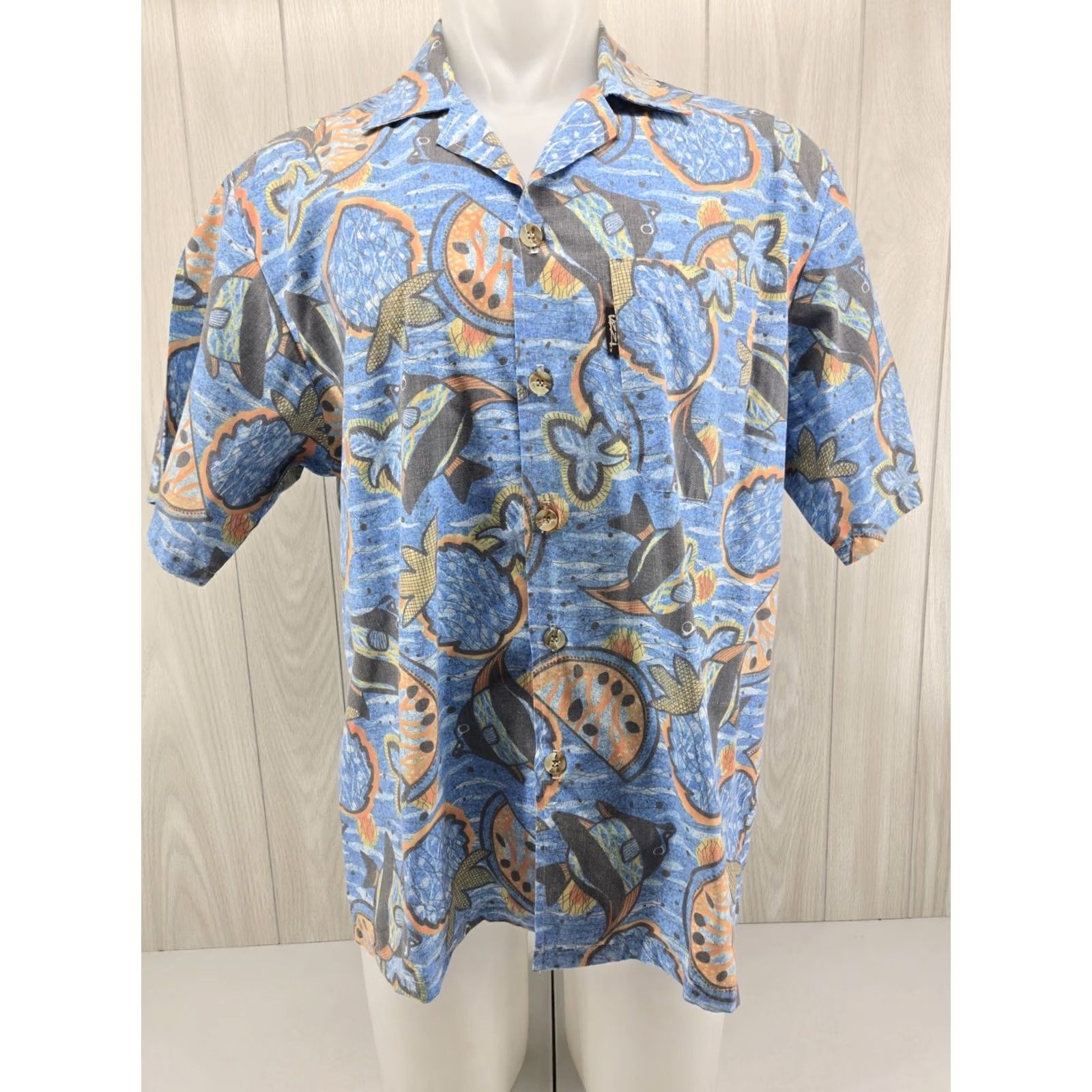FUZZI Uzzi Aloha Amphibious Gear Hawaiian Button-Up Shirt Short Sleeve Blue Large Mens Regular Size US L / EU 52-54 / 3 - 2 Thumbnail