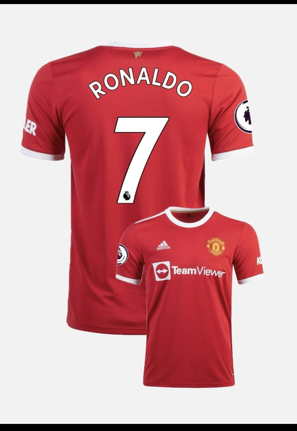 image of Adidas Manchester United 2021 2022 Ronaldo7 Soccer Shirt in Red, Men's (Size Medium)