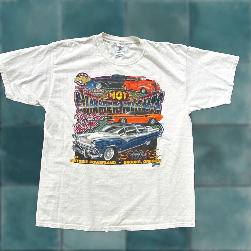 Gildan VINTAGE Brooks Gildan T-Shirt Men XL White Short Sleeve Crew Neck Racing Cars 2003 Y2K 70s 80s 90s Graphic Print Muscle Size US XL / EU 56 / 4 - 1 Thumbnail