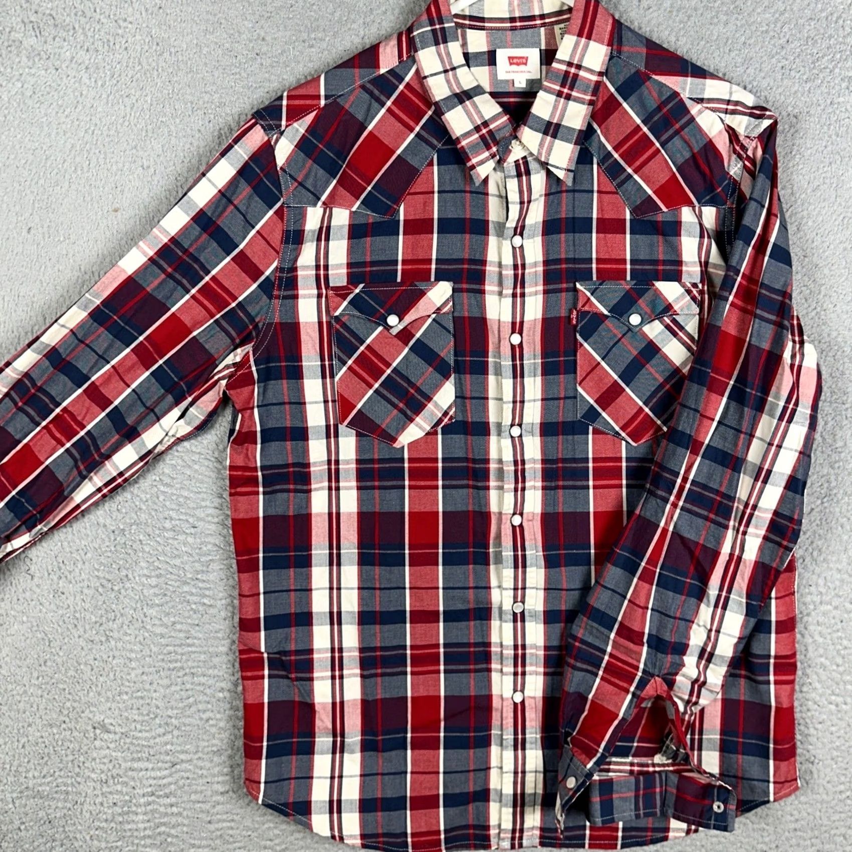Levi's Levi's Shirt Mens Large Blue Red Plaid Western Pearl Snap Button Up Flap Pockets Size US L / EU 52-54 / 3 - 2 Thumbnail