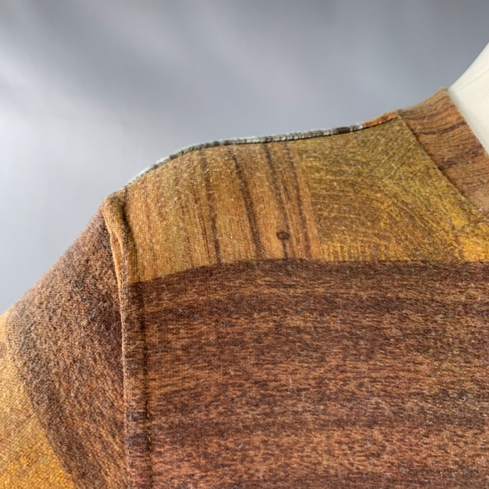 Todd Oldham 1980s M Brown Blue Polyester Patchwork Wood Grain T-Shirt Size M / US 6-8 / IT 42-44 - 5 Thumbnail